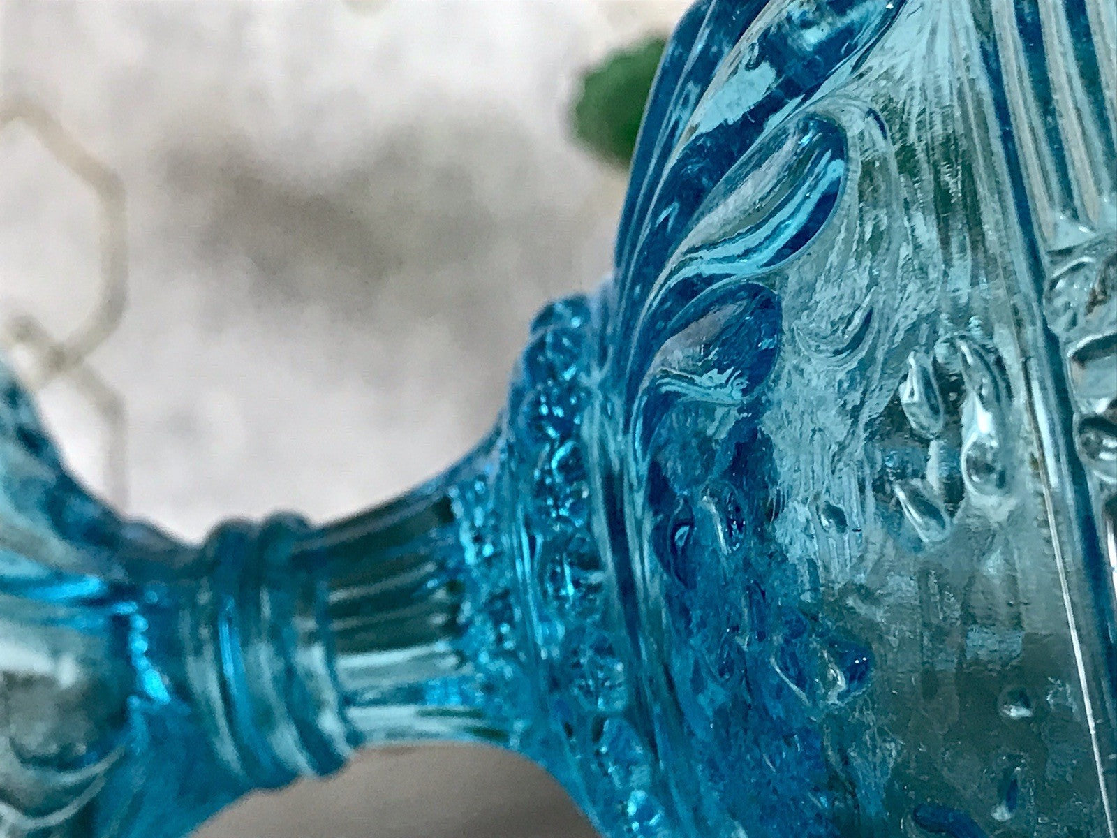 Antik Jugendstil Art Déco Pressglas Glas Fußschale Schale Zuckerschale Blau