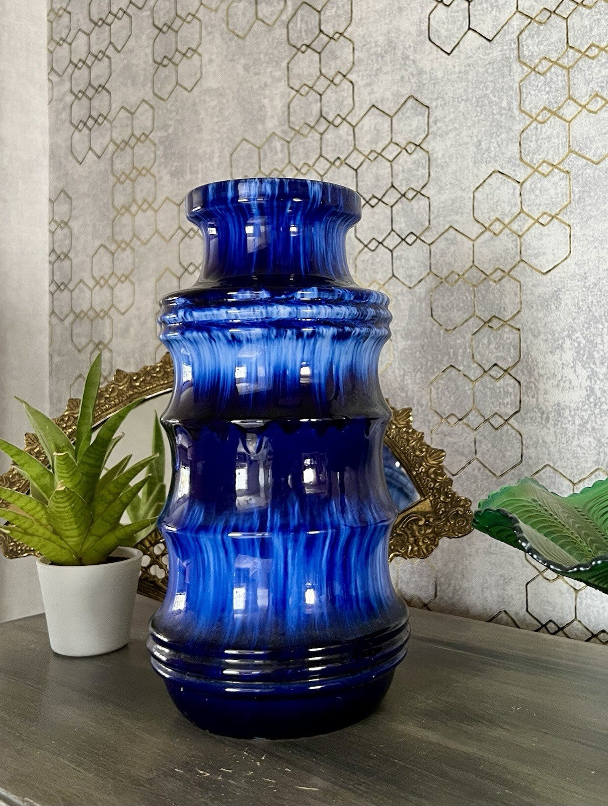 Vintage 60’s Vase Mid Century Keramik Scheurich Pagode 226 Fat Lava kobaltblau
