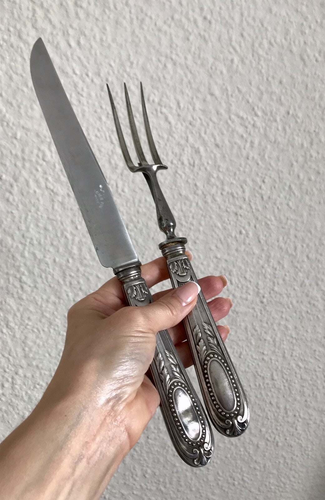 Antik französisch 2teiliges Tranchier Besteck versilbert Tranchierbesteck