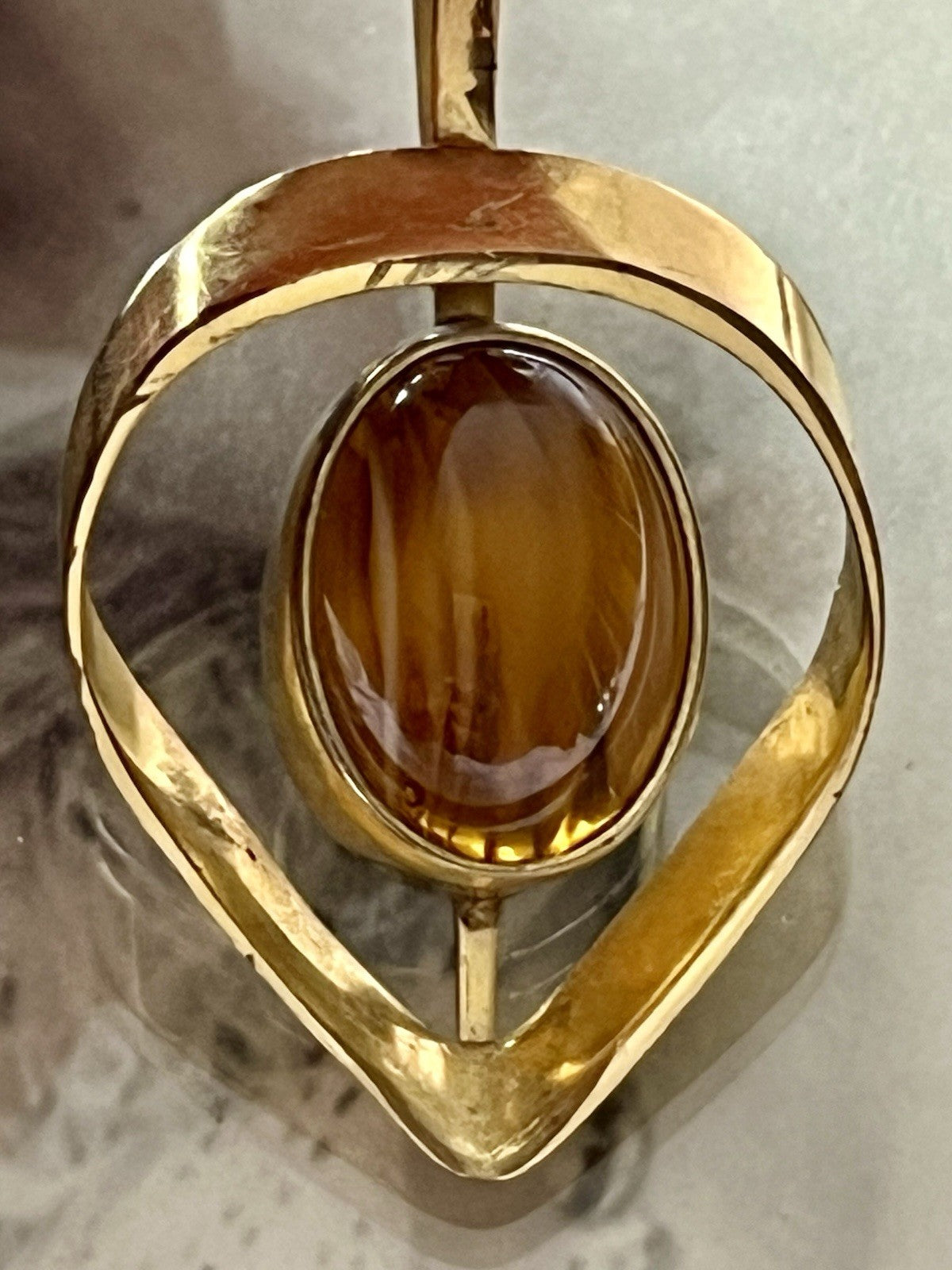Vintage Designer Anhänger brauner Stein Amerik. Doublè vergoldet Tigerauge?