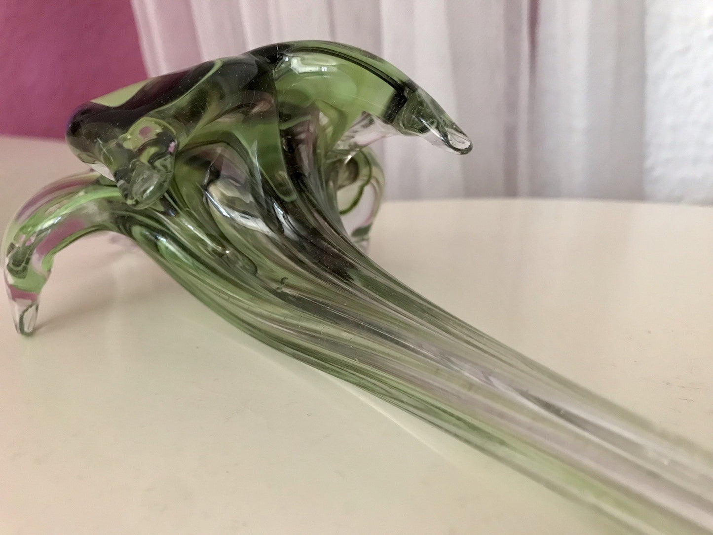 Vintage Murano ? 60er Jahre liegende Glasvase Vase Tischvase grün