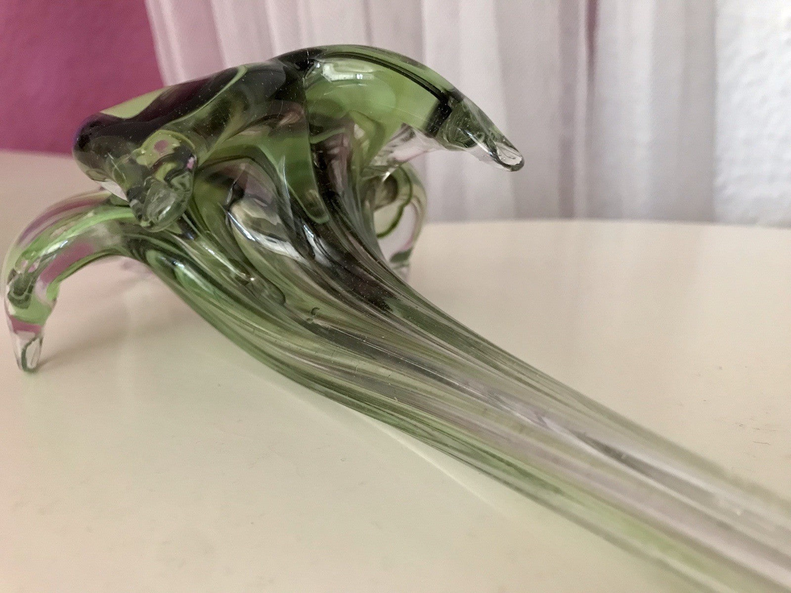 Vintage Murano ? 60er Jahre liegende Glasvase Vase Tischvase grün