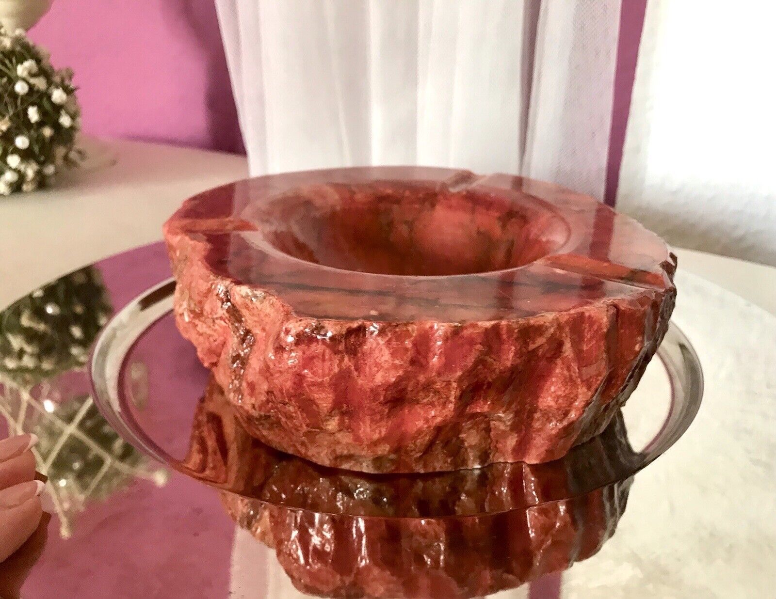Vintage Aschenbecher Ascher roter Alabaster Romano Bianci 70er Design Klassiker