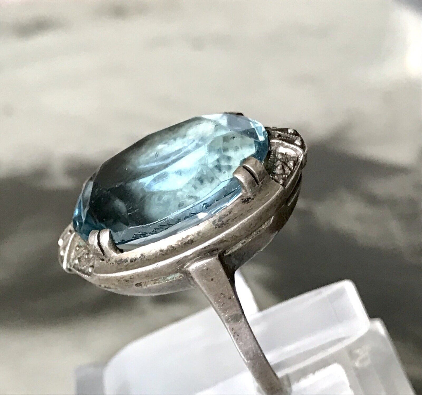 Antik Art Déco Edel blauer Stein DAMEN RING Silber 835 Super Design Gr.53 16,8