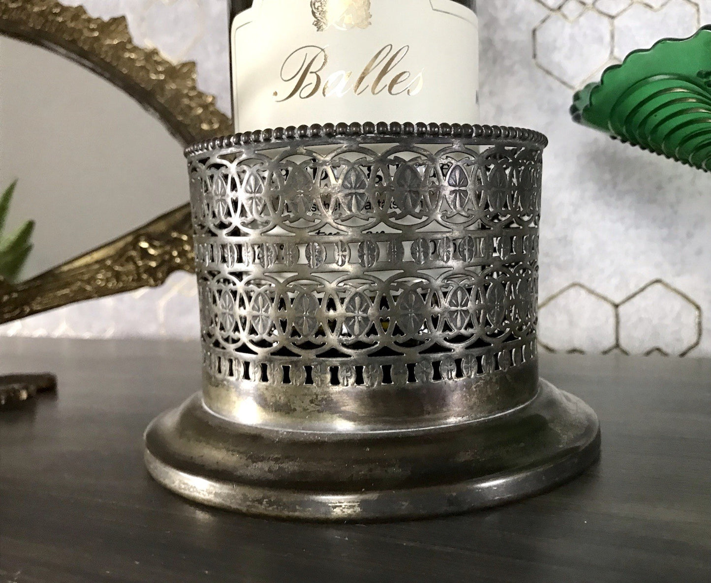 Antik Flaschenhalter Weinflaschenhalter versilbert Jugendstil wunderschön