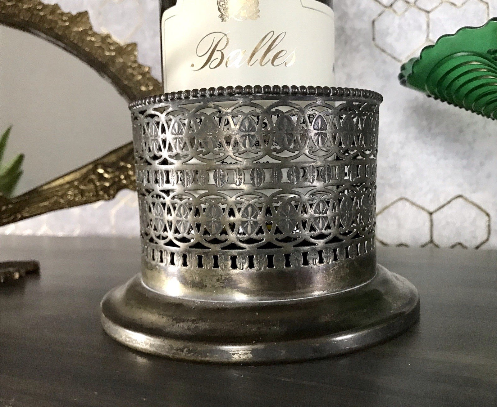 Antik Flaschenhalter Weinflaschenhalter versilbert Jugendstil wunderschön