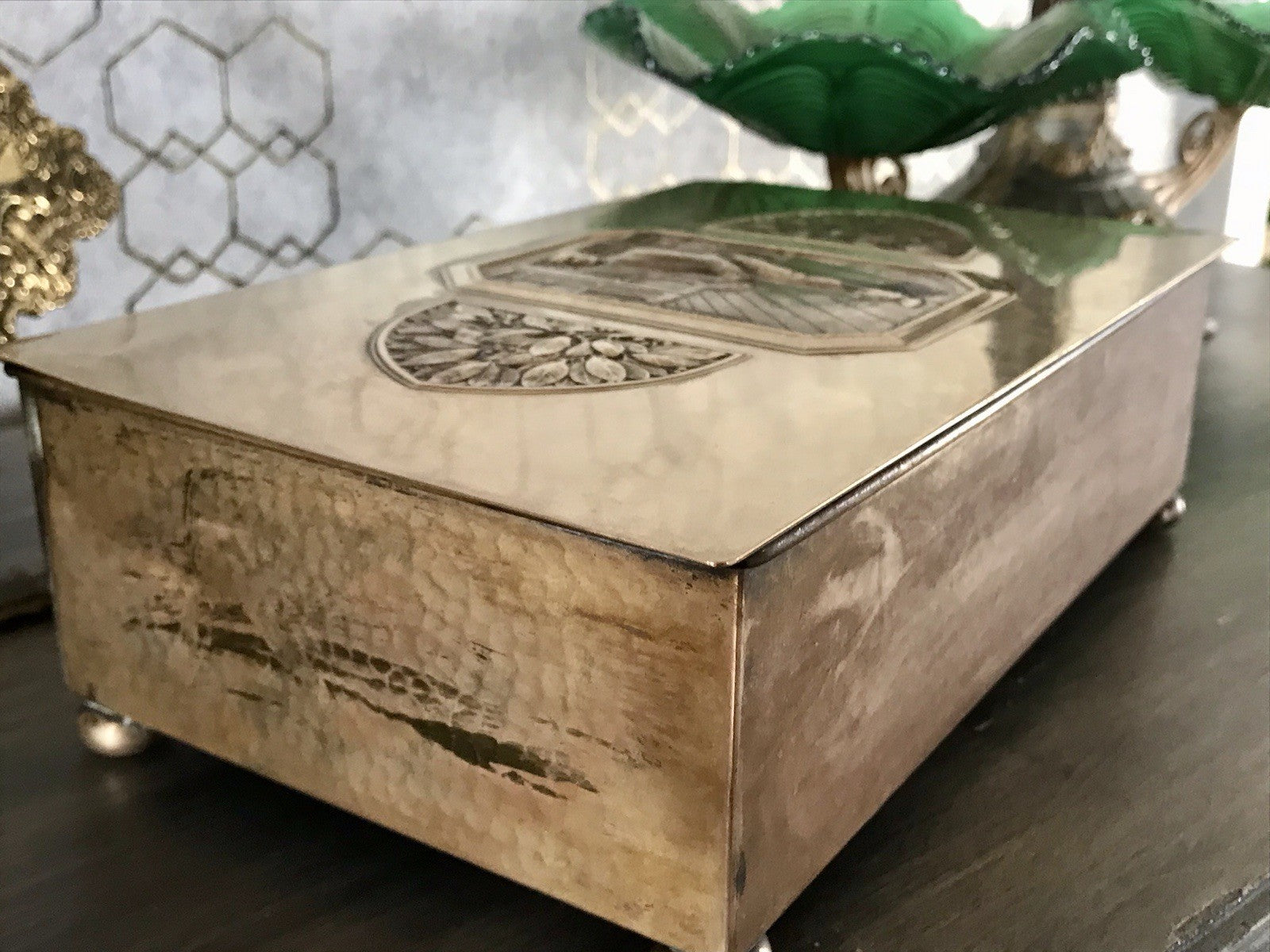 Antik WMF Jugendstil Messing Schatulle Zigarrendose Dose wunderschön Kegelklub