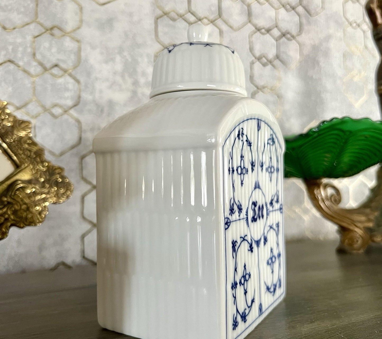 Vintage älter 1 Porzellan Teedose indisch blau weiß Rauderfehn Frerich Kramer