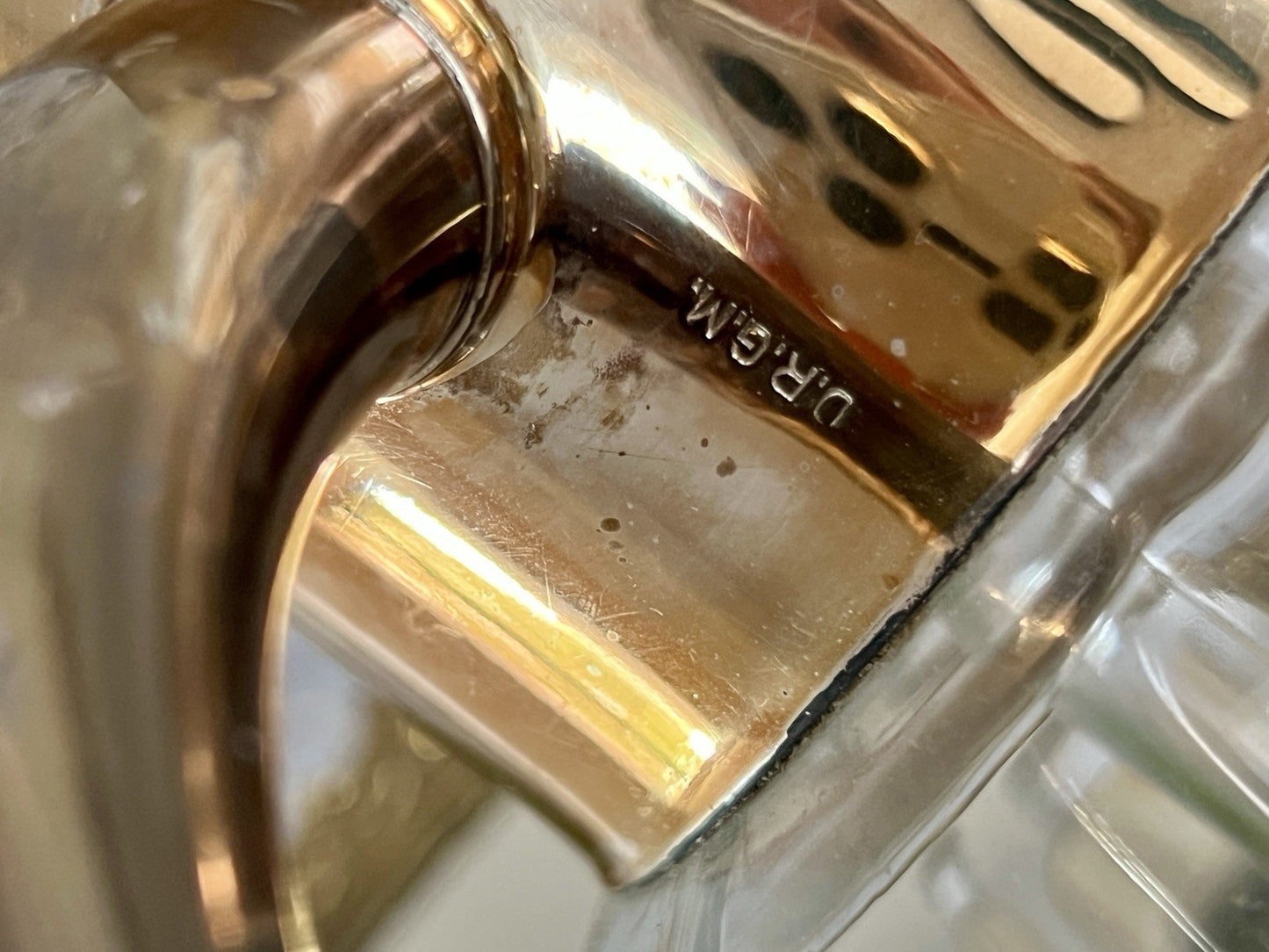 Antik Art Dèco DRGM Karaffe Kalte Ente  Glas optisch gerippt versilberte Montur