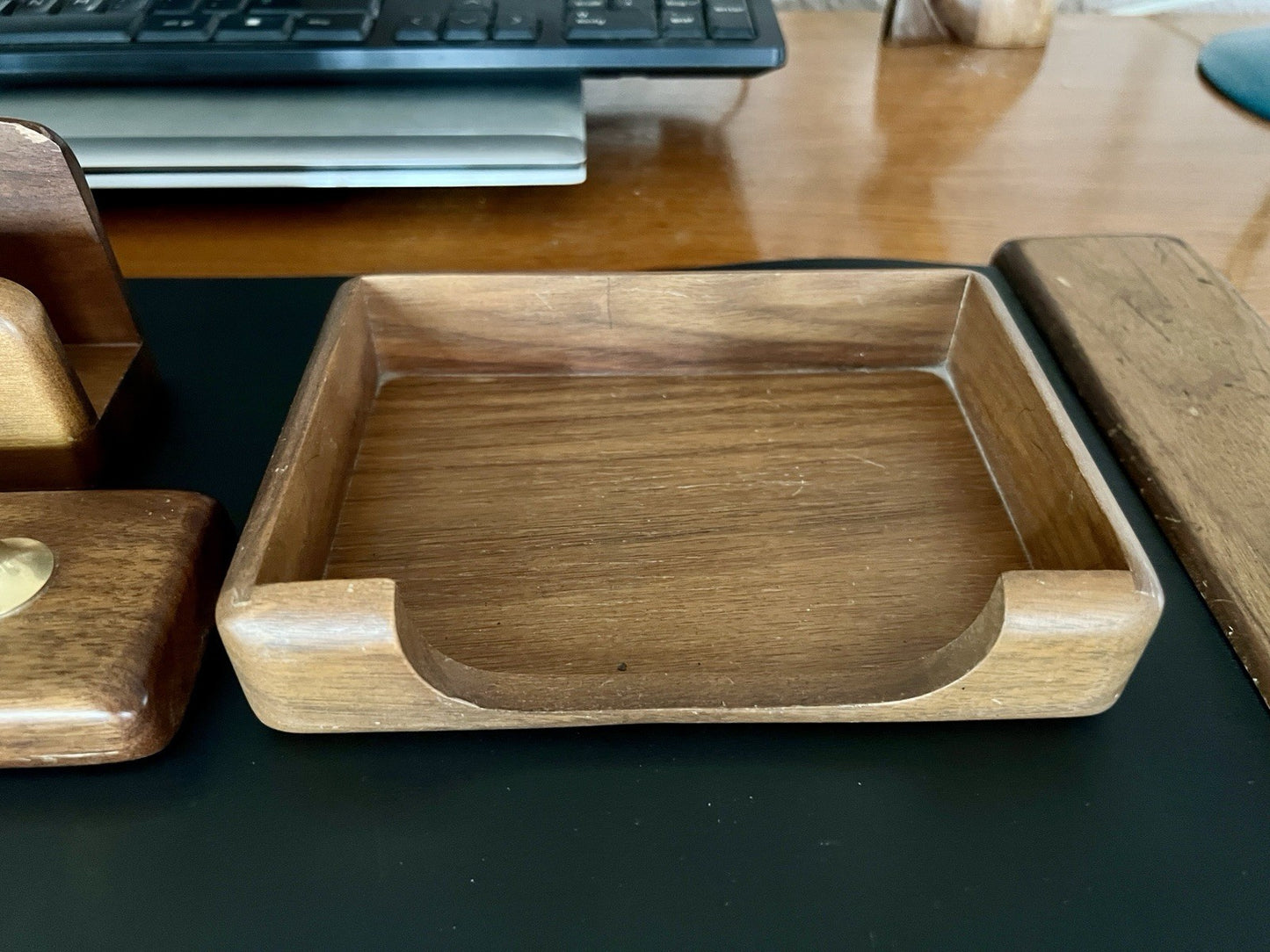 Vintage Schreibtisch Garnitur Organizer Holz Ablage Stifthalter Schreibauflage