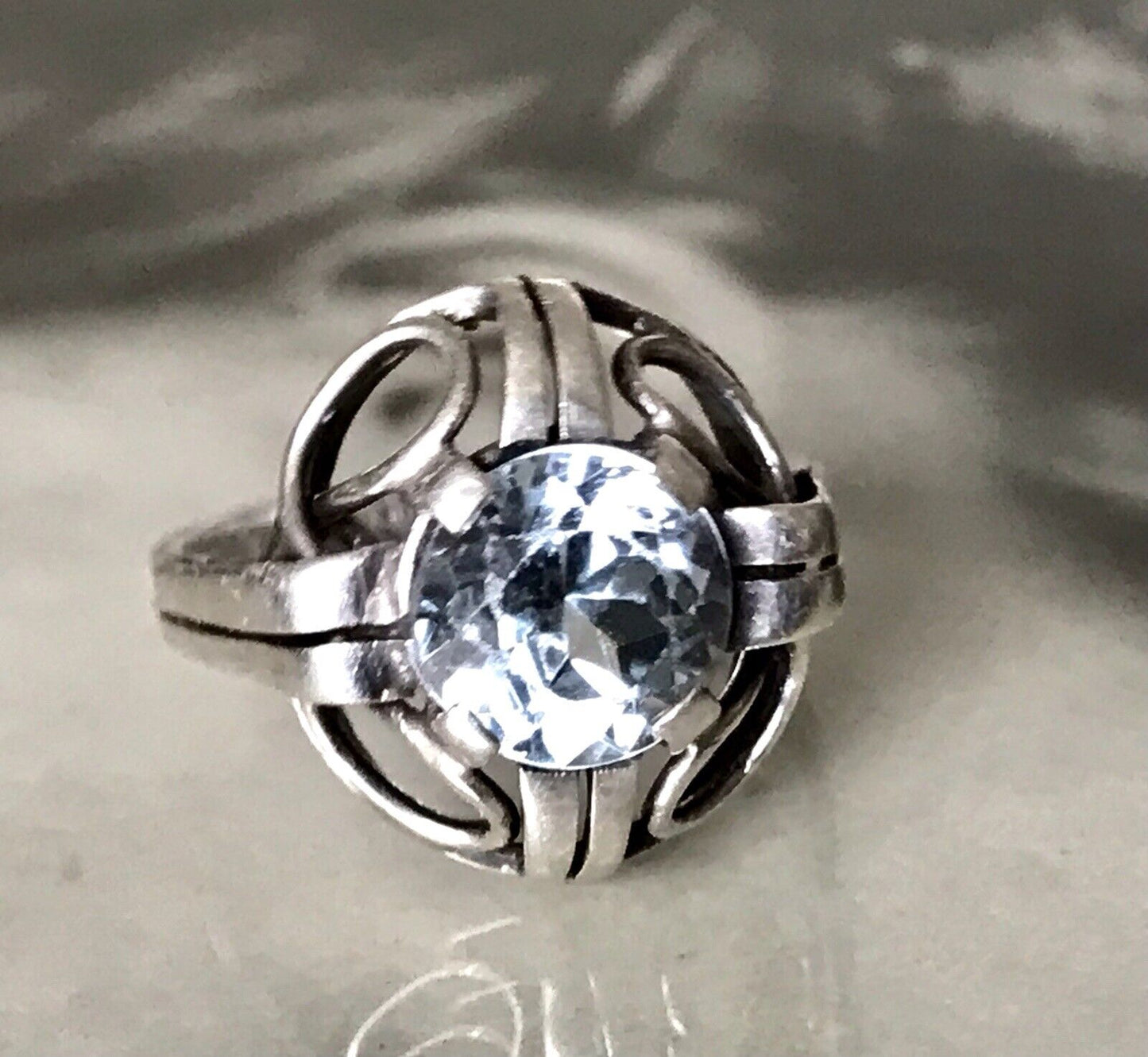 Antik Art Déco Edel blauer Stein DAMEN RING 850 Silber SUPER Design Gr.51 52