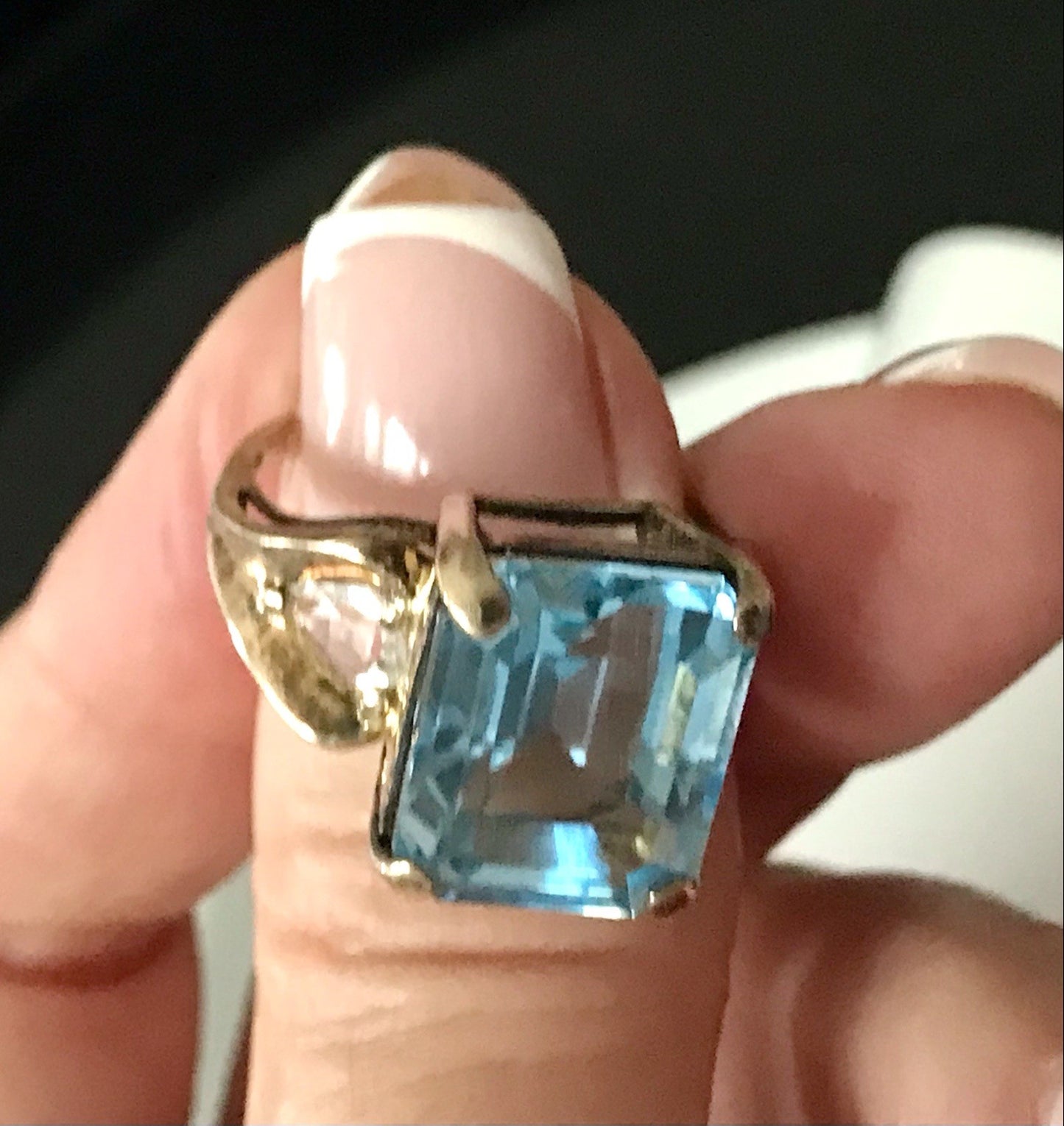 Vintage alt Damen Ring blauer Stein Silber vergoldet 925 Gr.56 17,8 wunderschön!