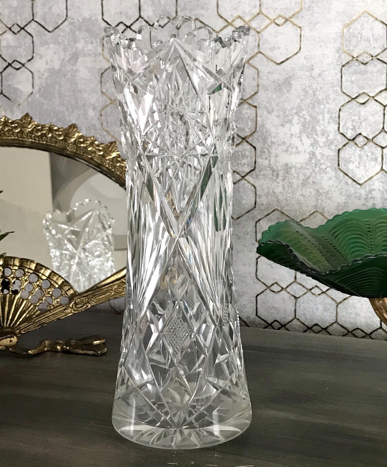 Alt Vintage Vase Glasvase Kristallglas Bleikristall geschliffen in Art Déco Stil