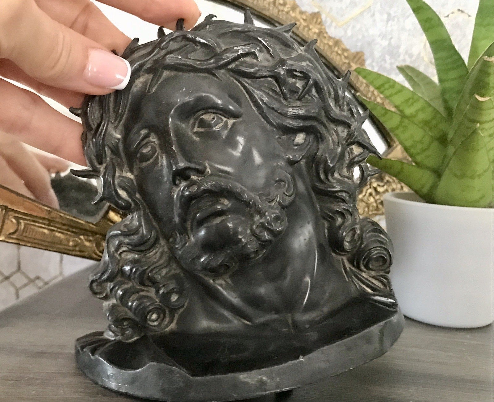 Antik Zinn? Relief Jesus Büste Dornkrone Figur Guss?  schön