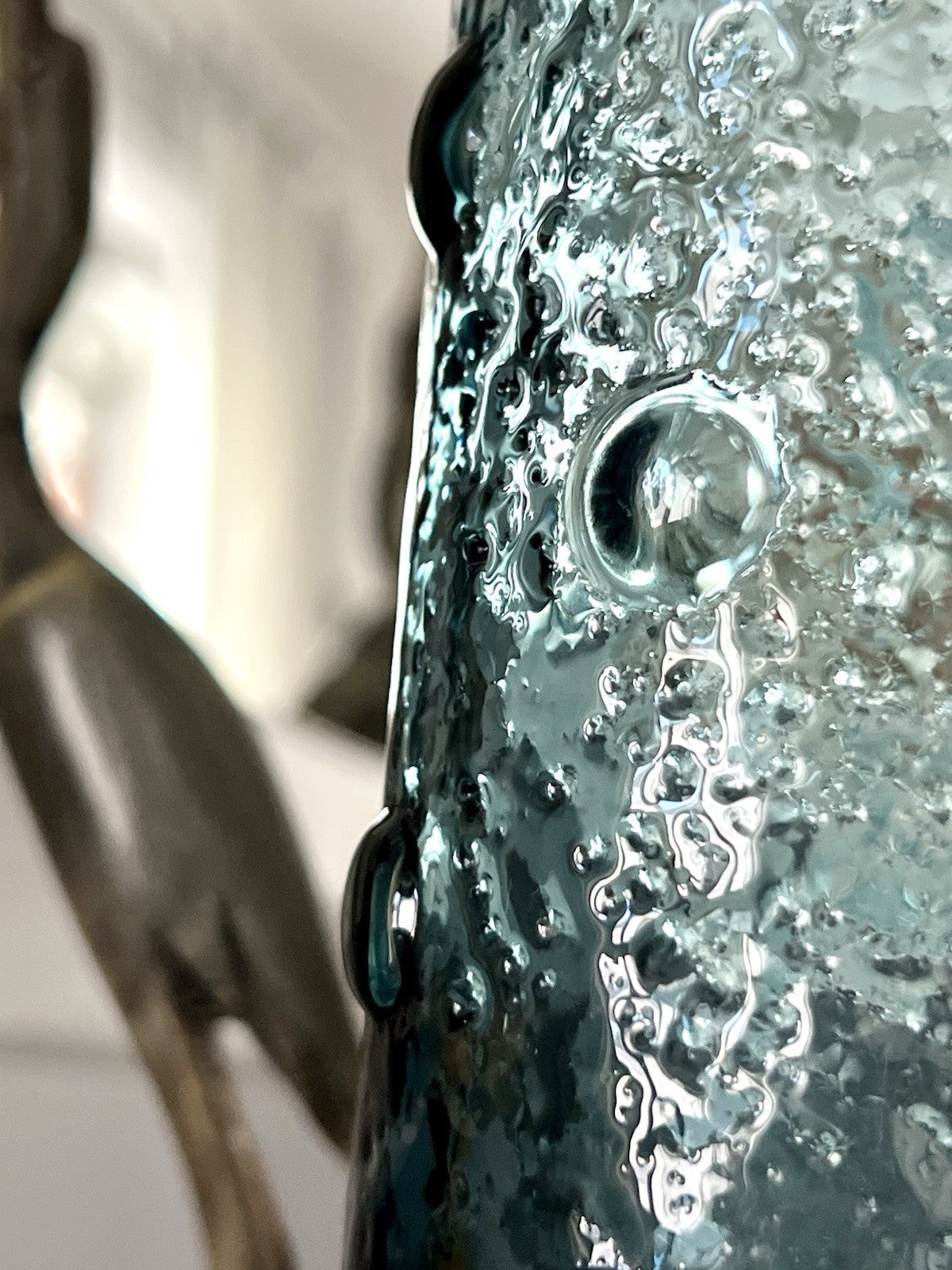Vintage 60er Riihimäki Lasi Designer Glasvase Vase Glas graublau Finnland Rauch