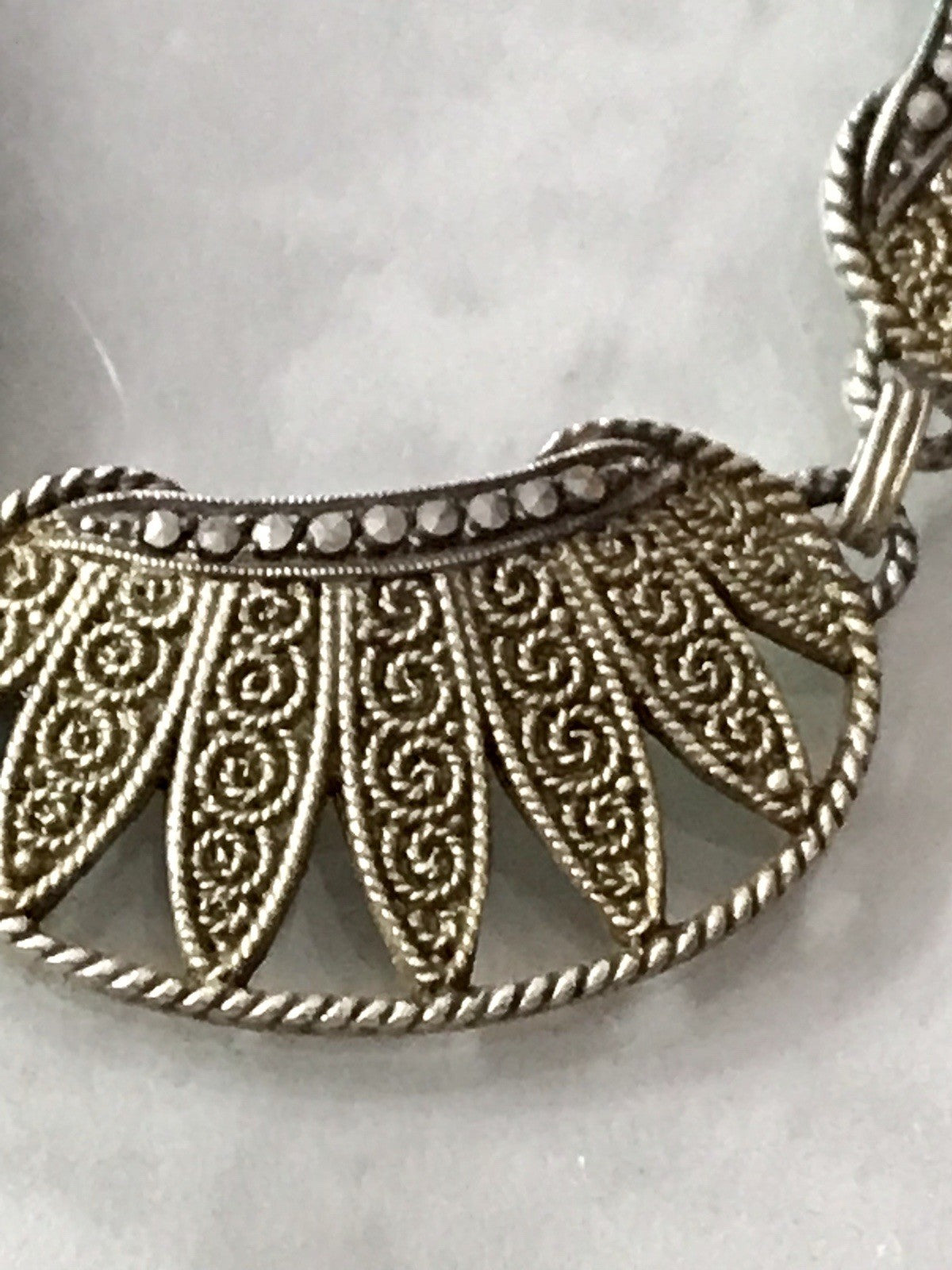Antik Theodor Fahrner Designer Collier 925 Silber vergoldet Markasite Halskette