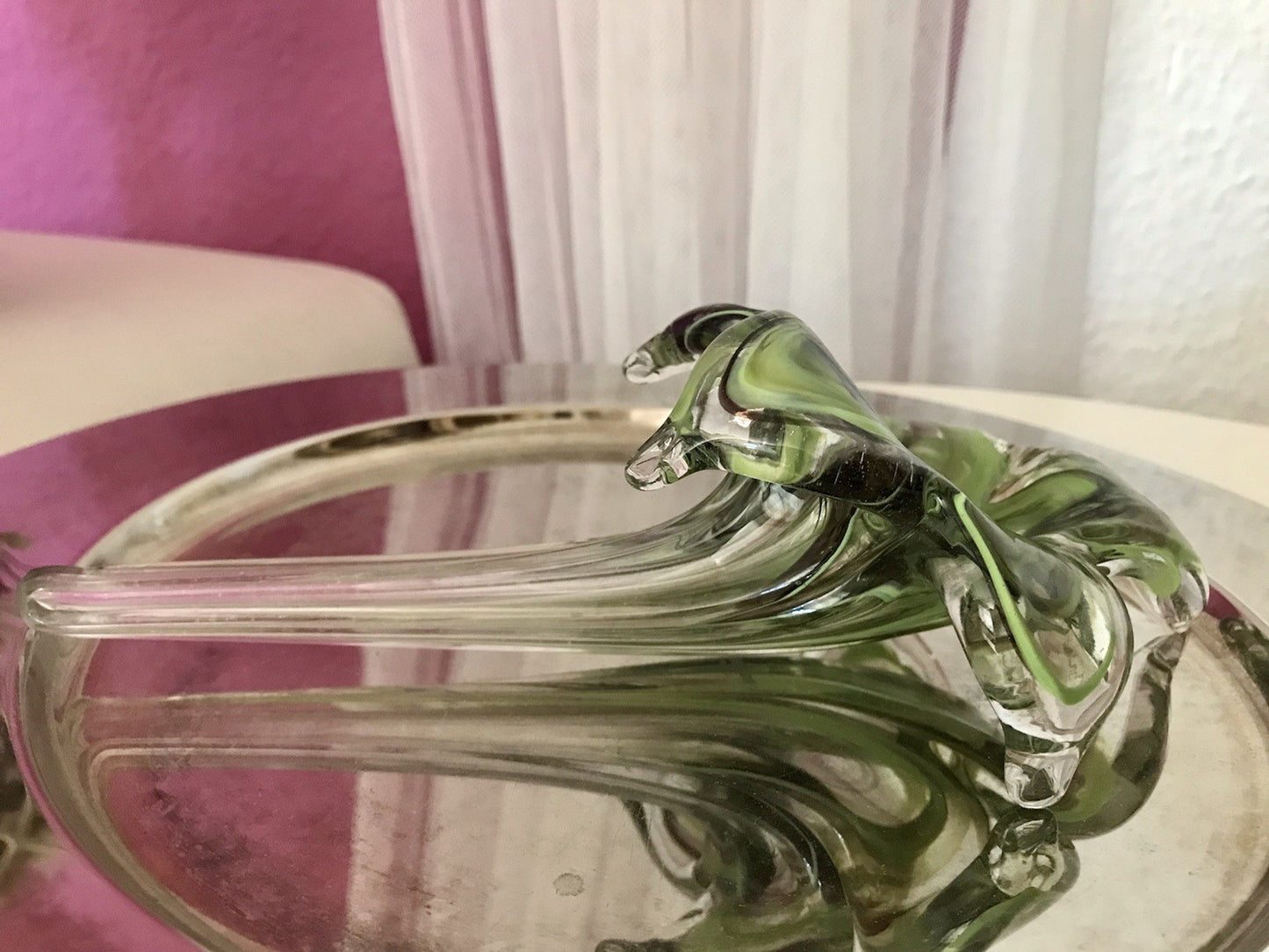 Vintage Murano ? 60er Jahre liegende Glasvase Vase Tischvase grün
