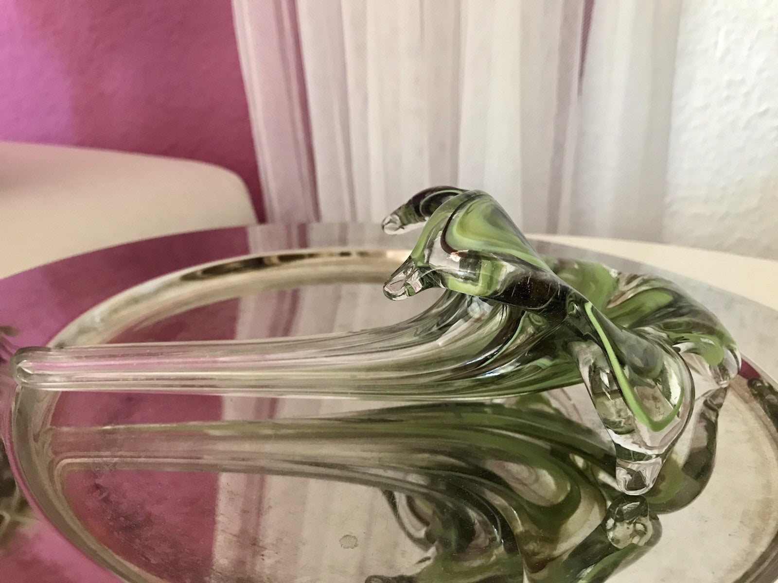 Vintage Murano ? 60er Jahre liegende Glasvase Vase Tischvase grün