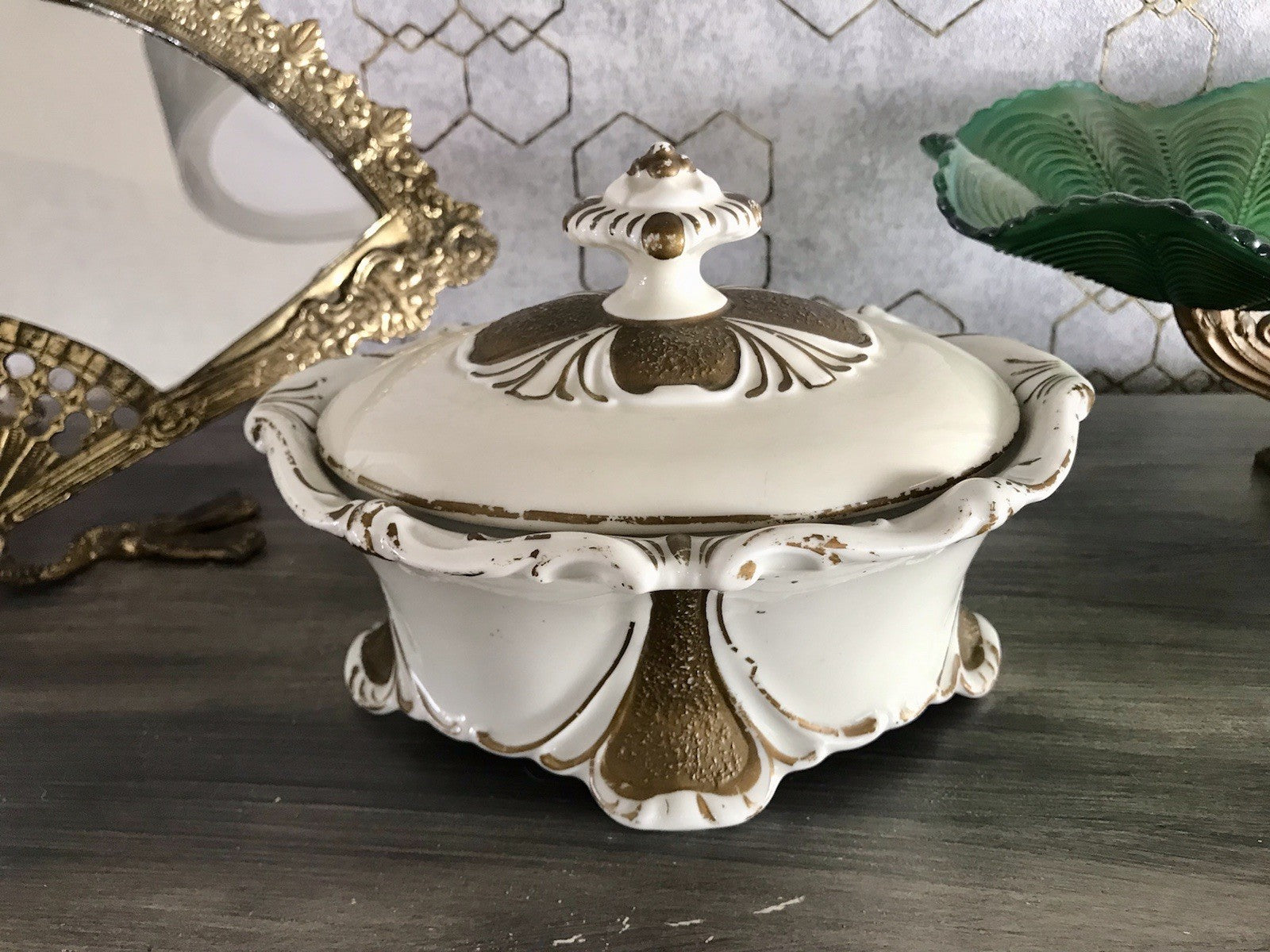 Antik Art Déco Porzellan Dose Deckeldose Schatulle Bonboniere Neu-Tettau 1930