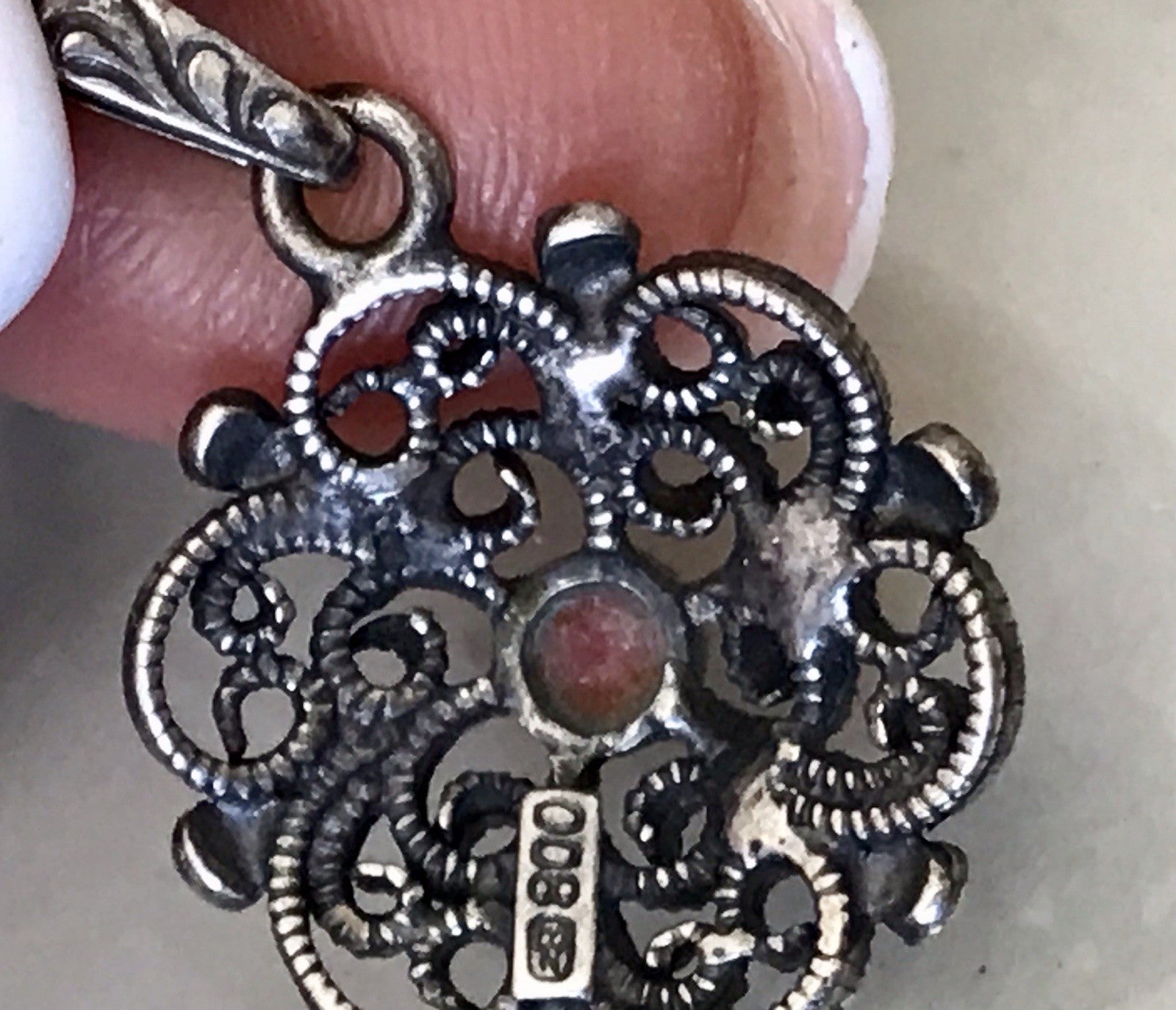 Antik Jugendstil Art Déco Anhänger 800 Silber filigran Koralle?