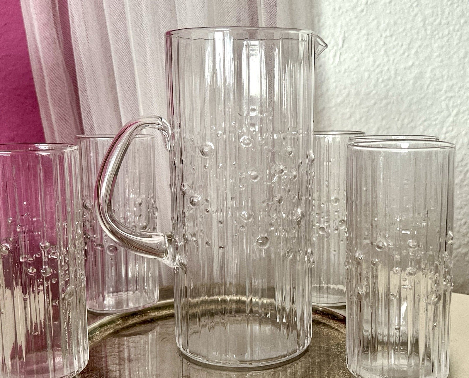 Vintage Tapio Wirkala Designer 60er Krug Kanne Karaffe 5 Gläser Becher Struktur