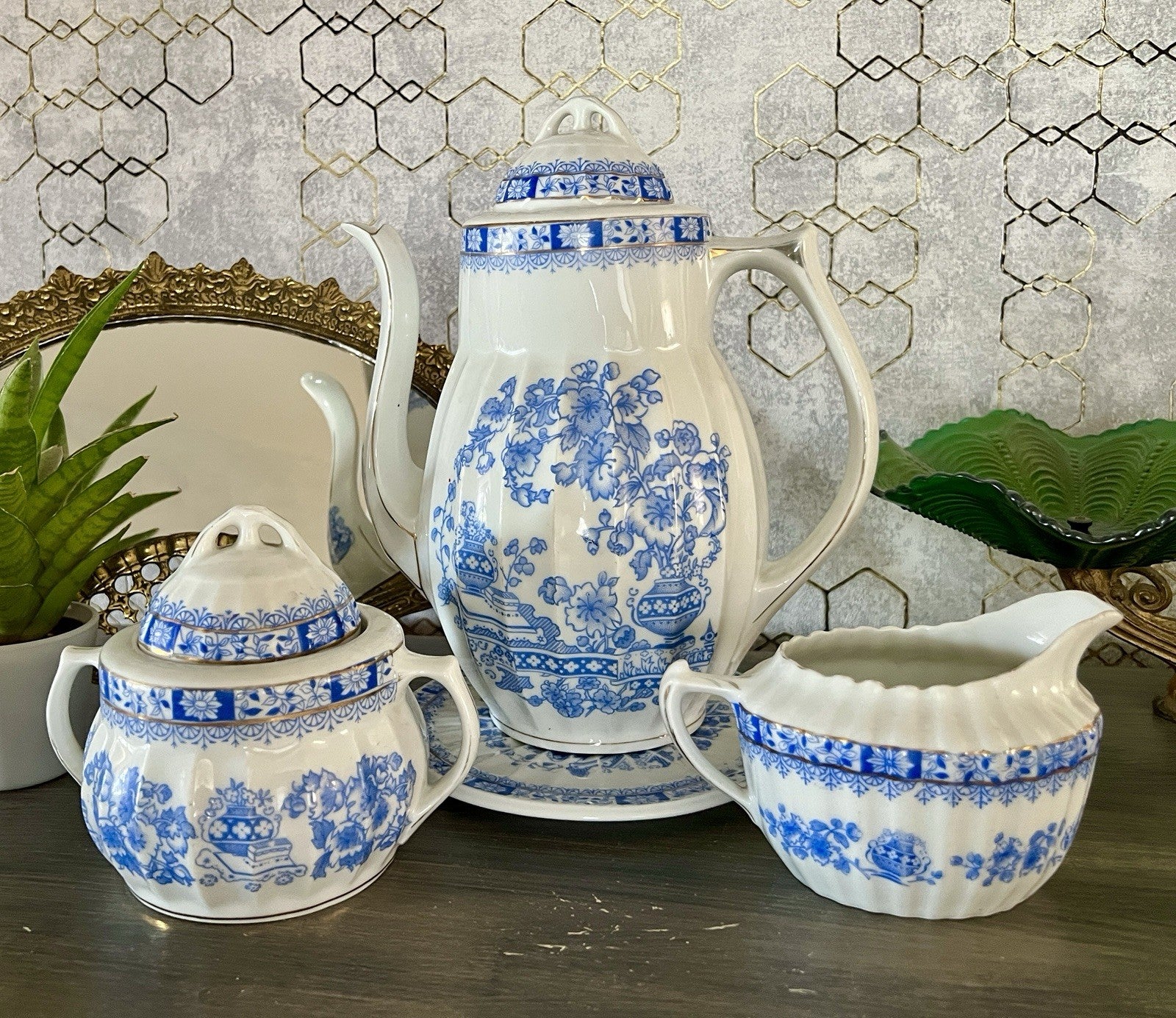 Edel Antik Jugendstil Sorau Margaret Porzellan Kaffeeservice Kernstück 4 Teile