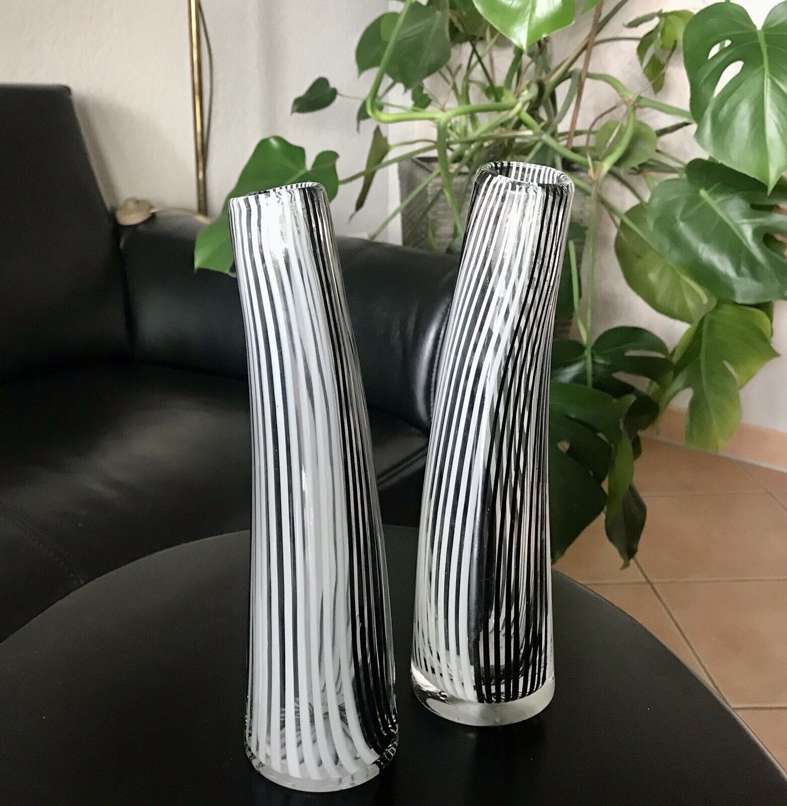 Vintage 3x Dino Martens Vase Glasvase Bianca Nero Streifen Glaskunst Murano