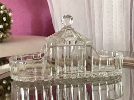 Antik Art Déco Pressglas Salz & Pfeffer Menage Saliere Gewürzständer Glas