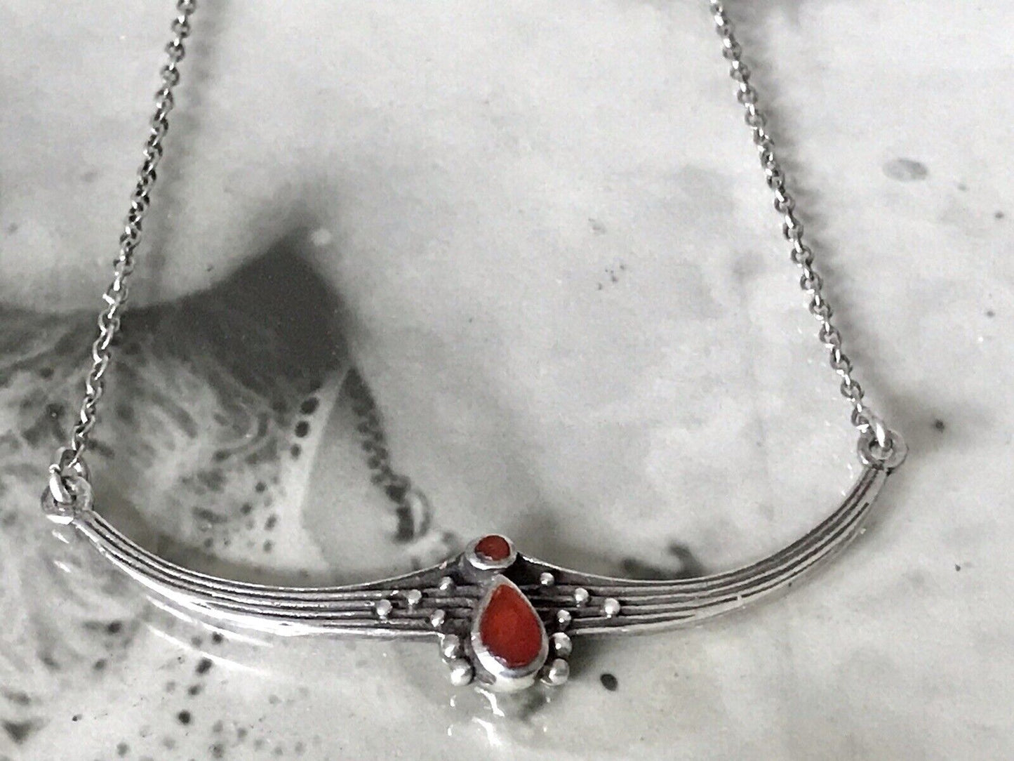 Antik Jugendstil Art Déco 925 Sterling Silber Collier Halskette roter Stein