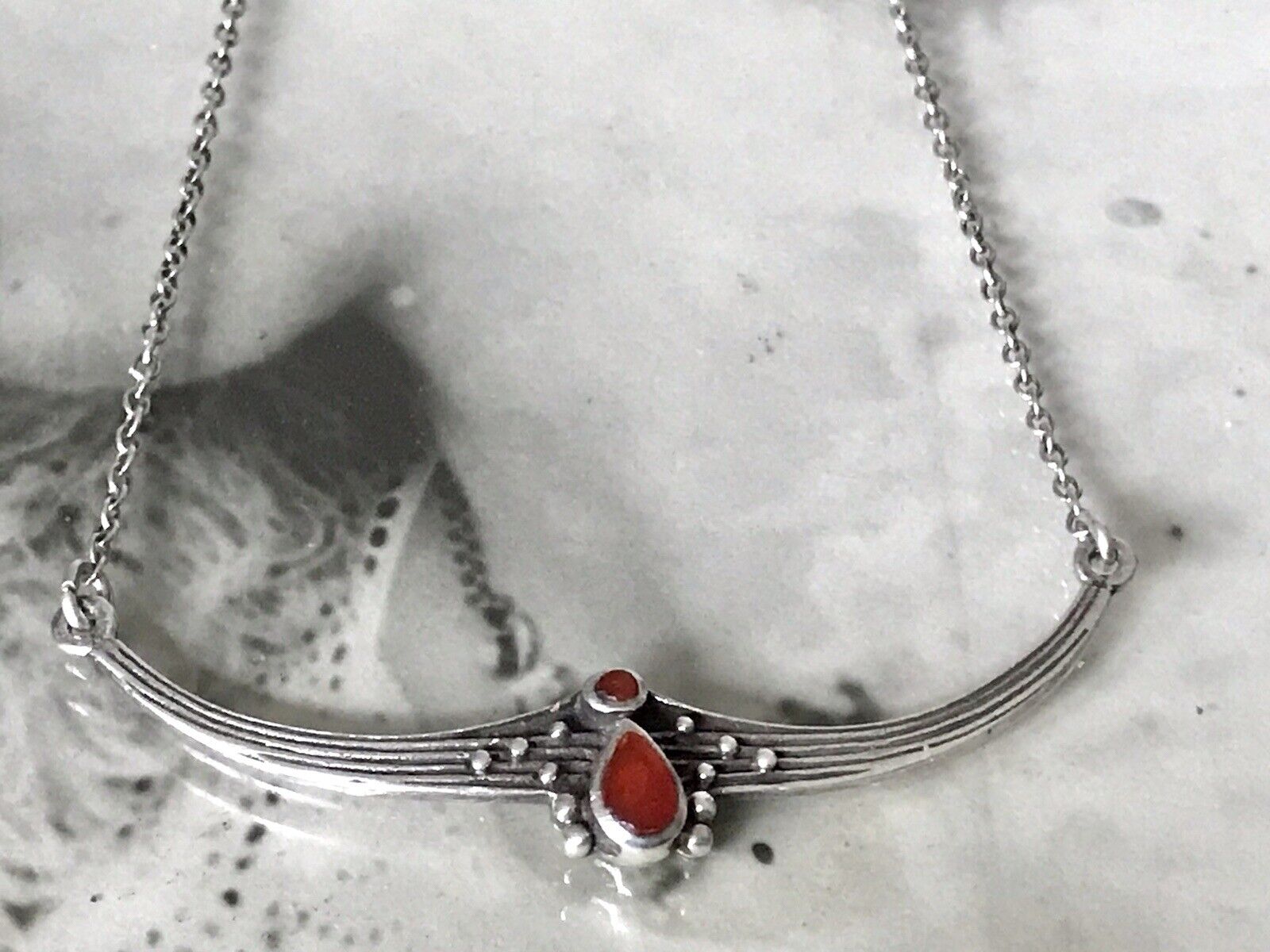 Antik Jugendstil Art Déco 925 Sterling Silber Collier Halskette roter Stein