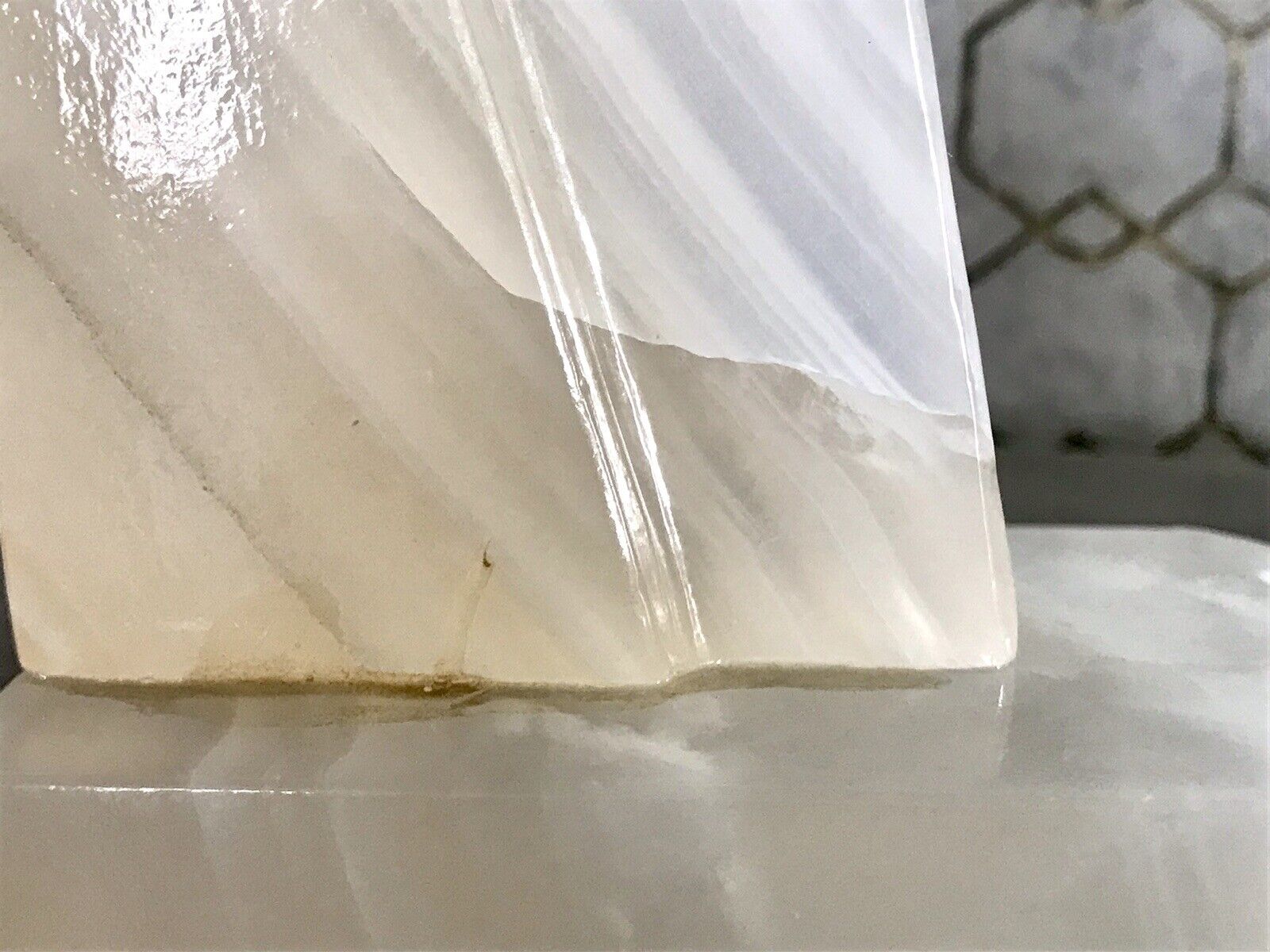 Vintage Alabaster 2 Buchstützen  weißer Onyx wundervoll! 60er 70er