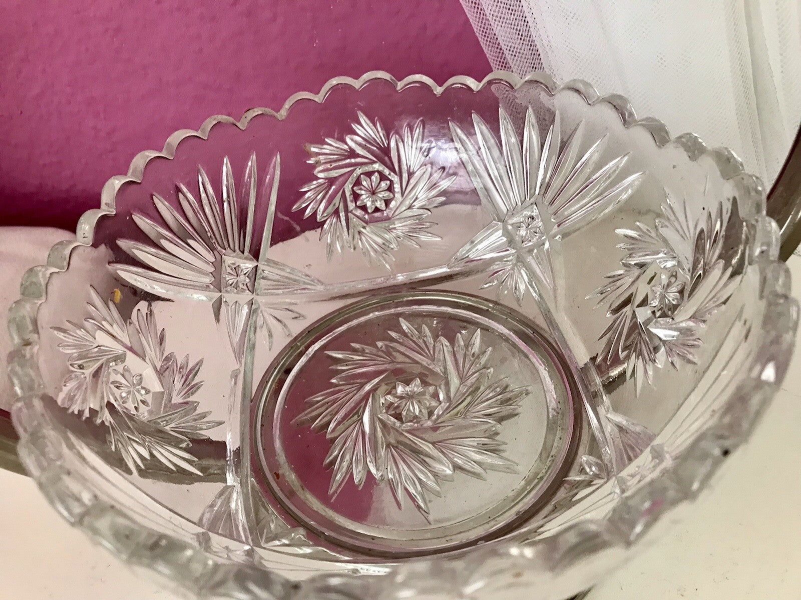 Antik Art Déco Schale Tafelaufsatz Pressglas Metallmontur Korb