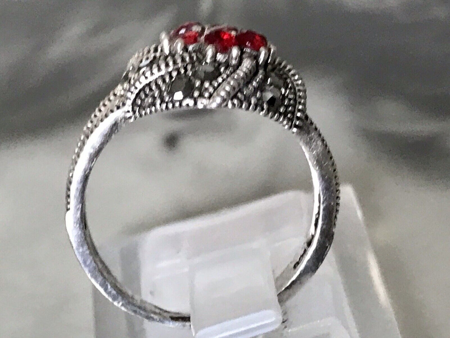 Alt antikisiert Damen Ring Silber 925 SUPER rote Steine Markasite Gr.55