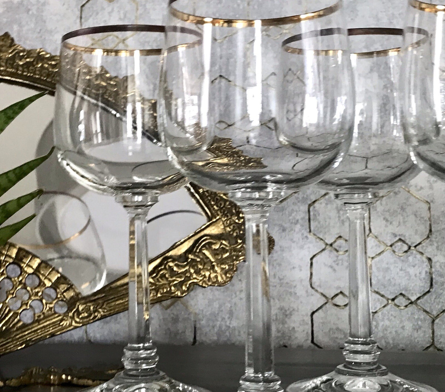 Art Déco Stil 6 Gläser Weingläser Rotweingläser Glas Goldrand Lausitzer