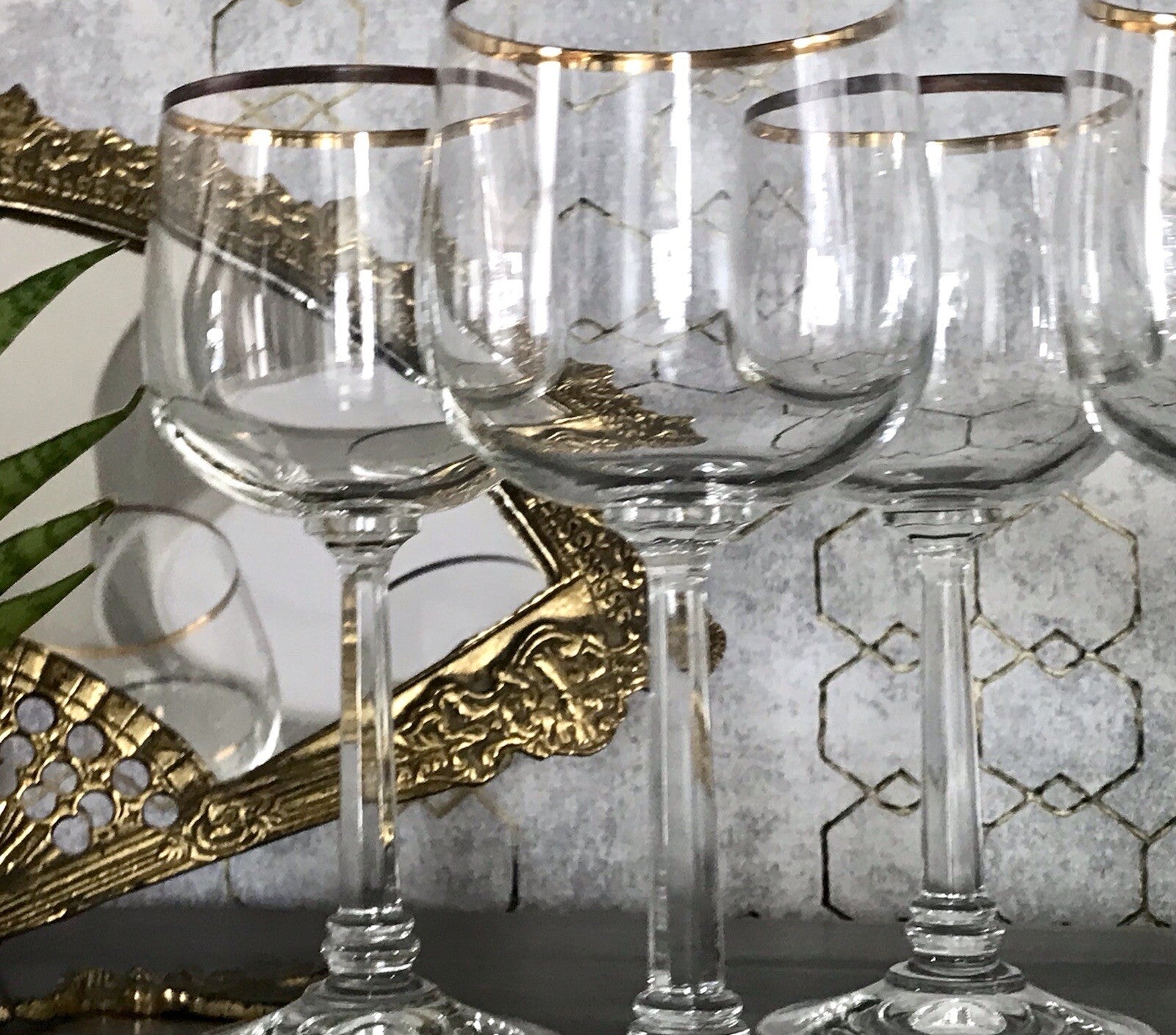 Art Déco Stil 6 Gläser Weingläser Rotweingläser Glas Goldrand Lausitzer
