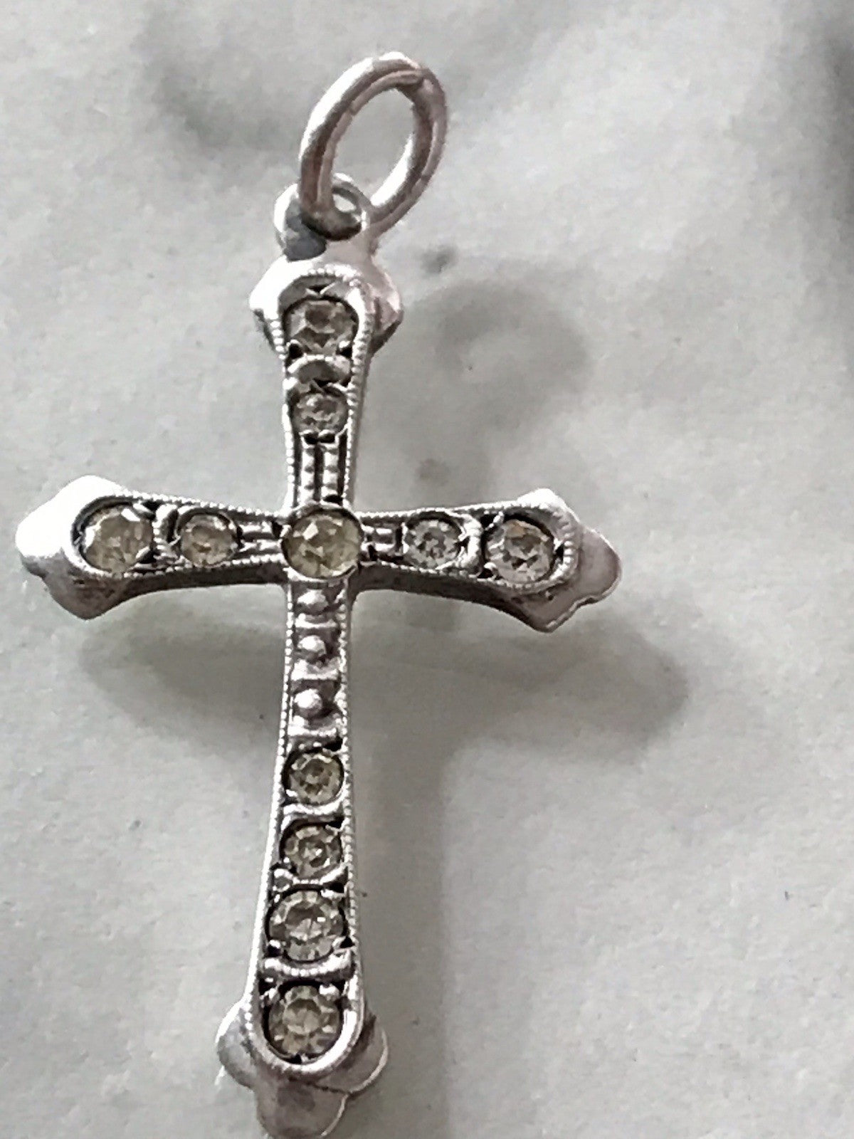Antik Echtsilber 835 Silber Kreuz Anhänger Kettenanhänger farblose Steine