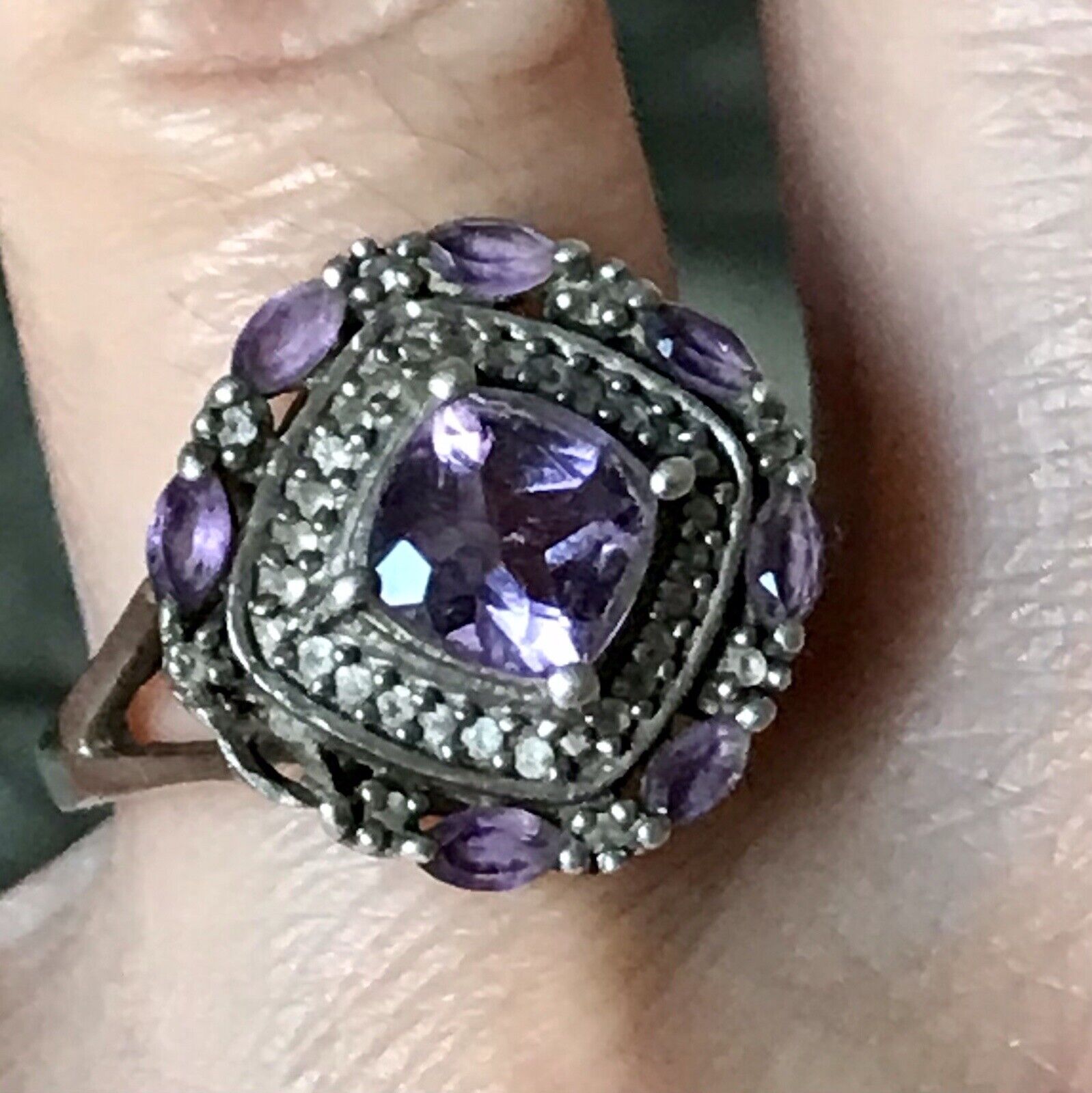 Antik Art Déco Edel DAMEN RING Silber 925 Amethyste Gr.57 58 18,1 18,5