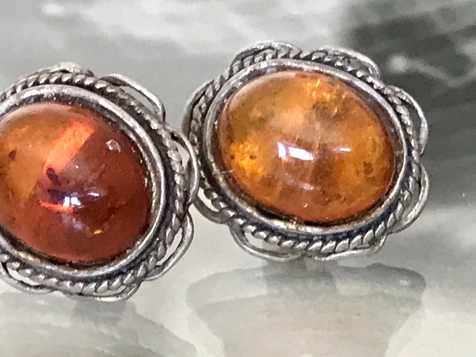 Vintage Ohrringe Ohrstecker DAMEN 925  Silber Bernstein Echtsilber Sterligsilber