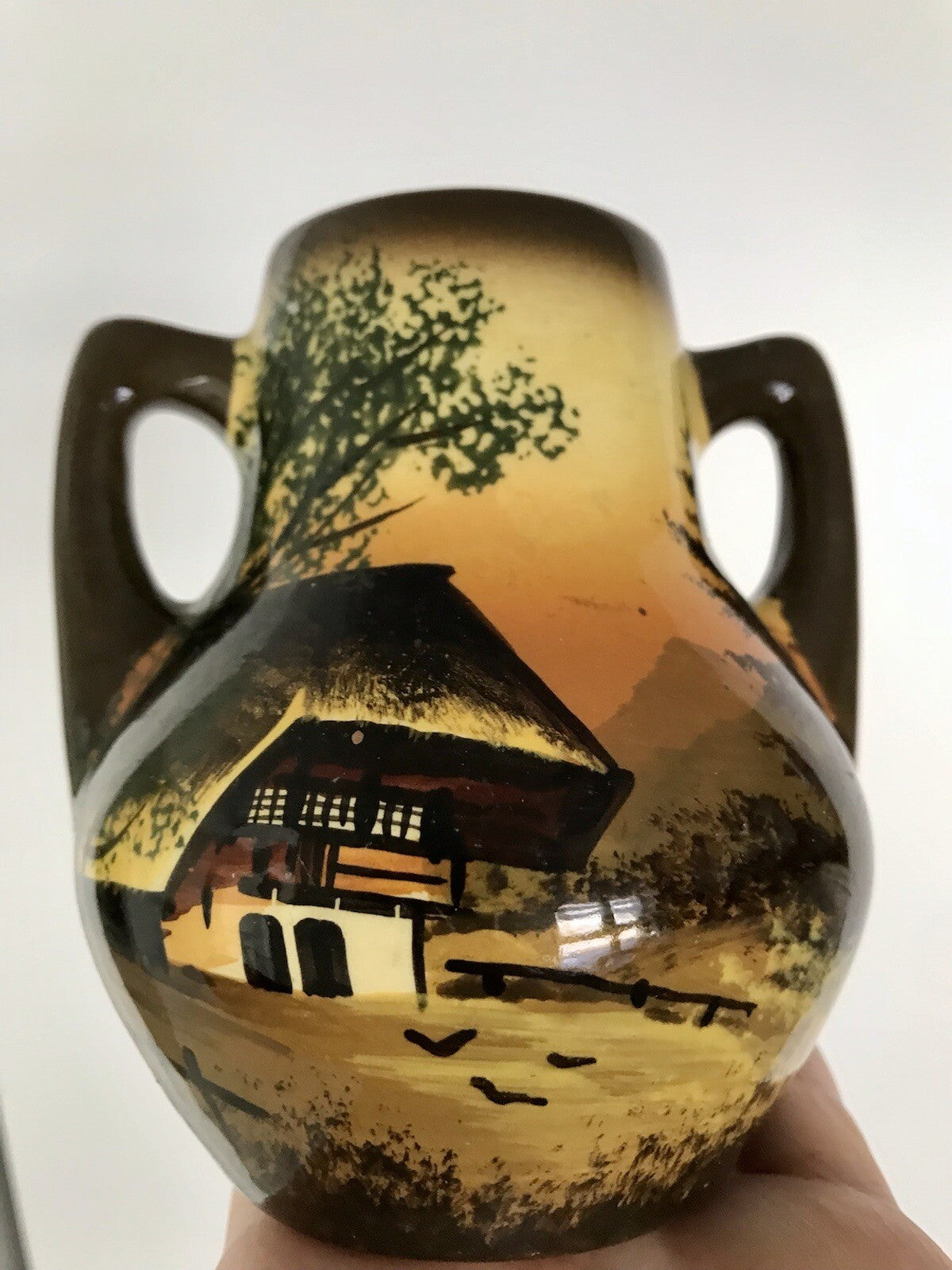 Antik  Keramik Majolika Schramberg  Vase Väschen handbemalt