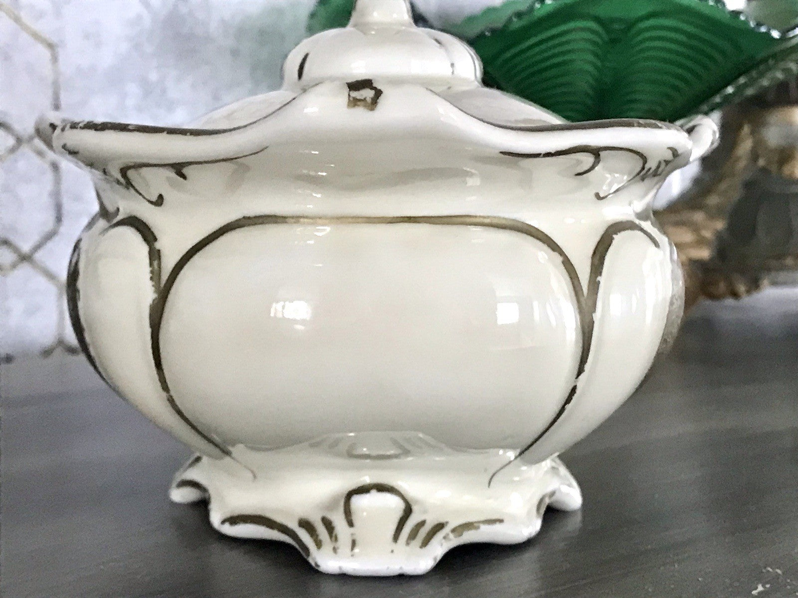 Antik Art Déco Porzellan Dose 02 Deckeldose Schatulle Bonboniere Neu-Tettau 1930