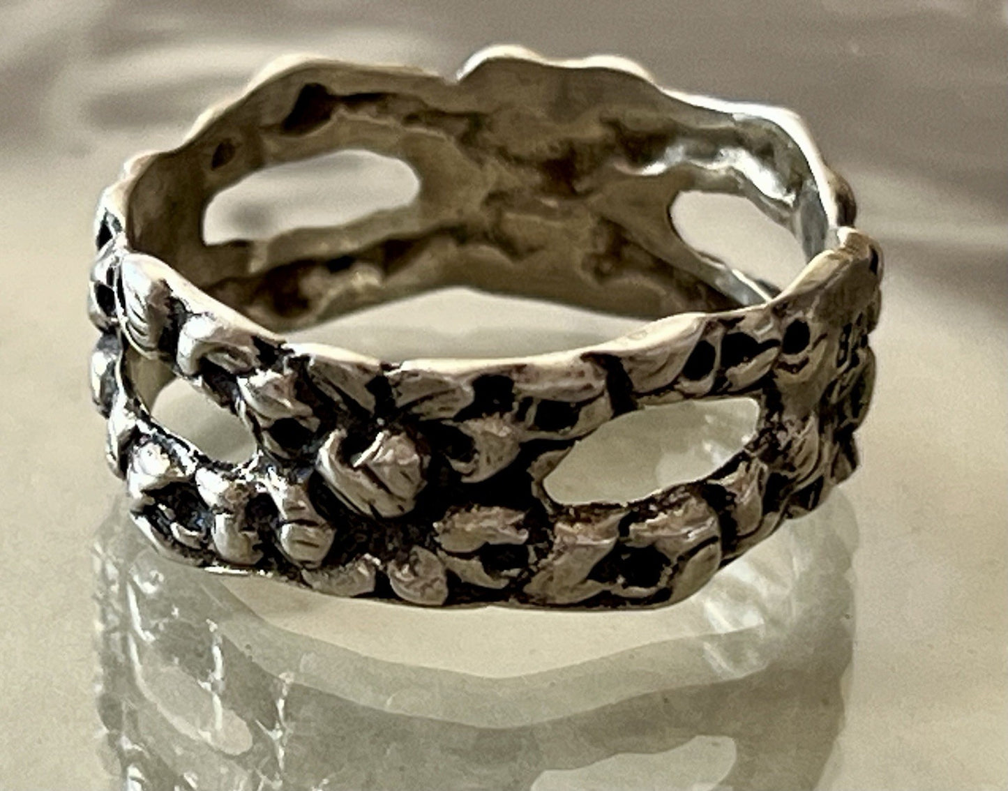 Antik Jugendstil Art Déco Bandring RING 800 Silber Gr.66 67 Durchbruchmuster