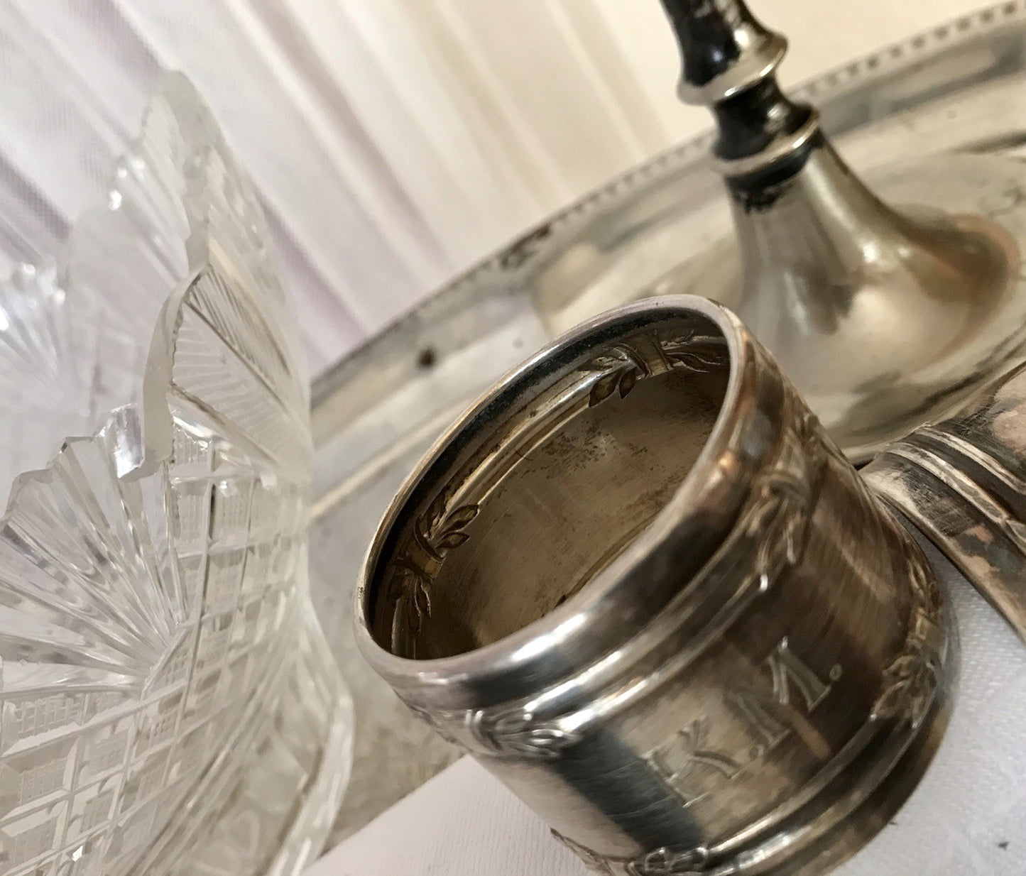 Antik 2 Serviettenringe Jugendstil MM KM Monogramm versilbert GJ