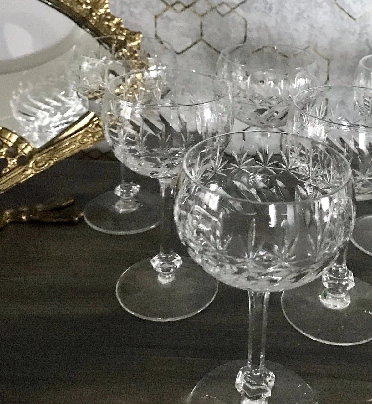 Antik Art Déco 5 Weingläser Gläser Schliff Kristallglas Edel Schön Treviris V&B