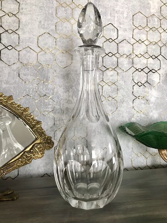 Vintage Art Déco Stil Glaskaraffe Karaffe Bleikristall Edel Stopfen Schälschliff