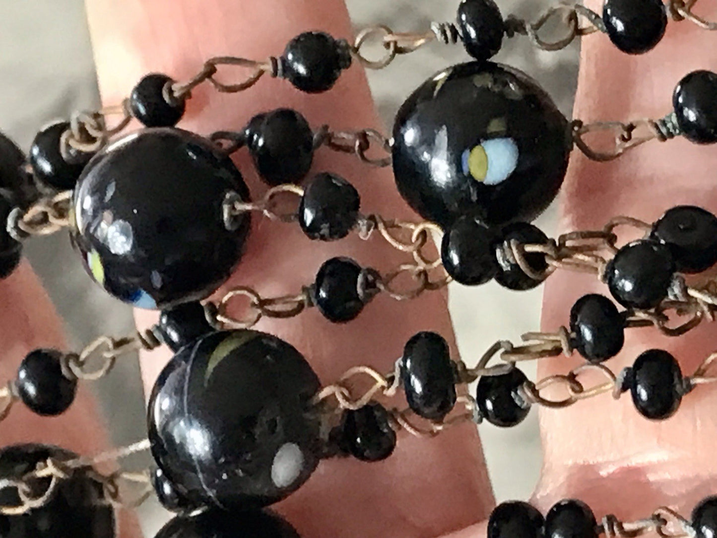 Alt antik? Vintage lange Halskette Kette schwarze Murano Perlen Sehr Schön