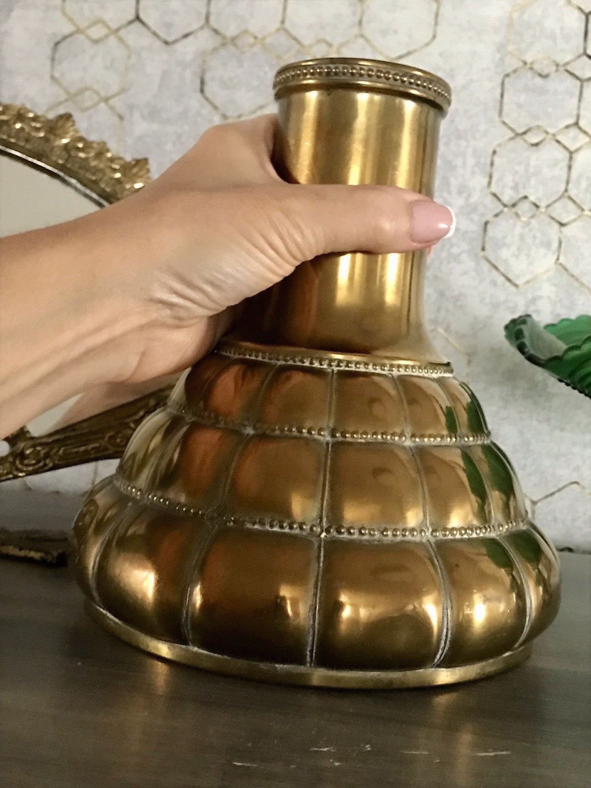 Antik WMF Straußenmarke Jugendstil Art Déco Messing Vase Relief