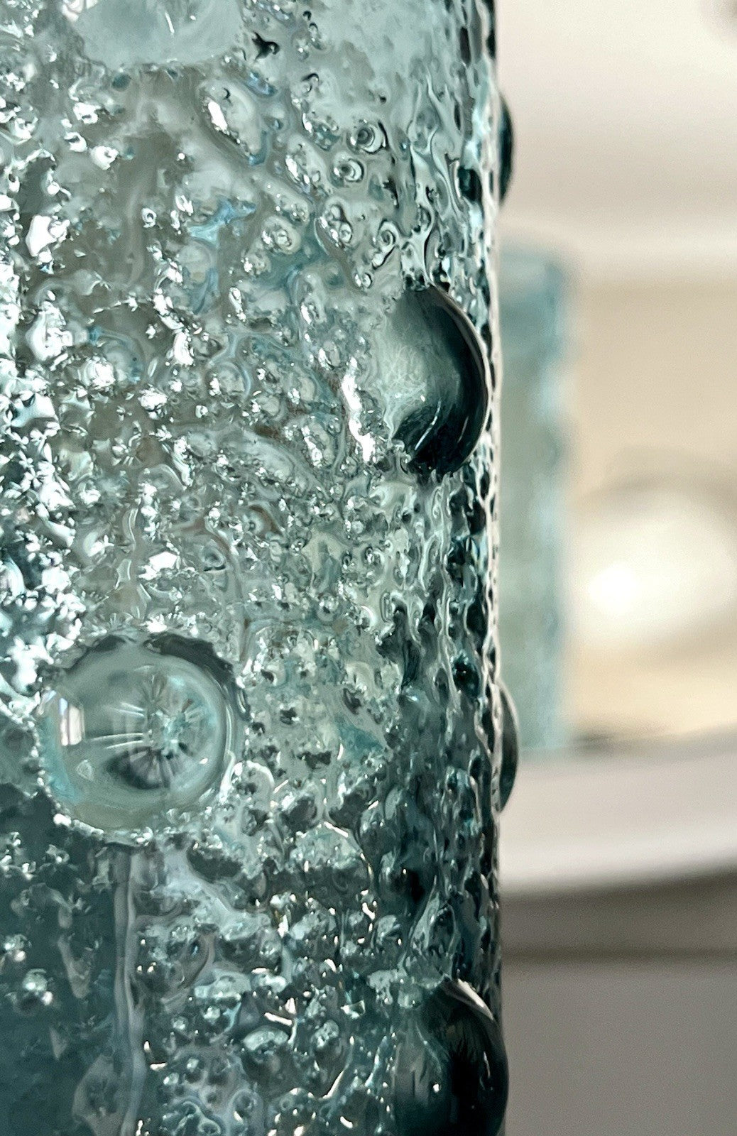 Vintage 60er Riihimäki Lasi Designer Glasvase Vase Glas graublau Finnland Rauch