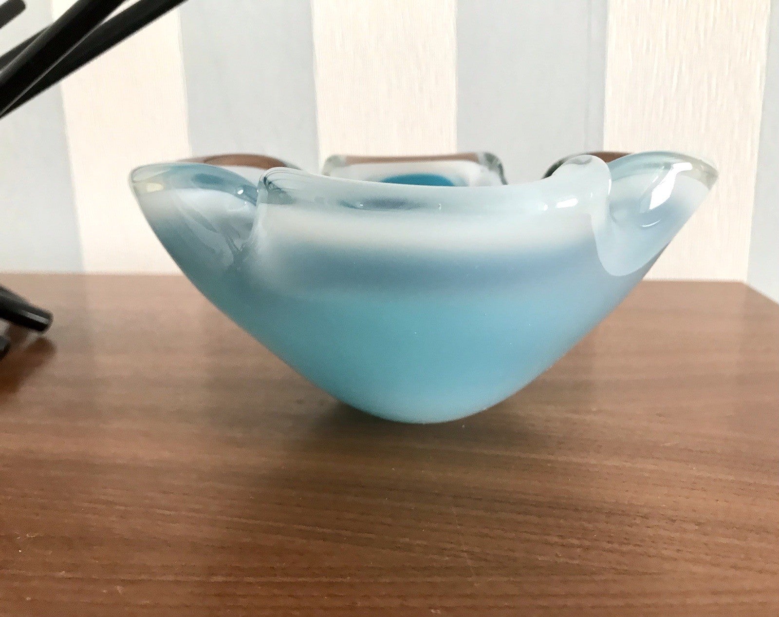 Vintage 60er Murano Glas Schale Barovier? türkis blau weiß edel