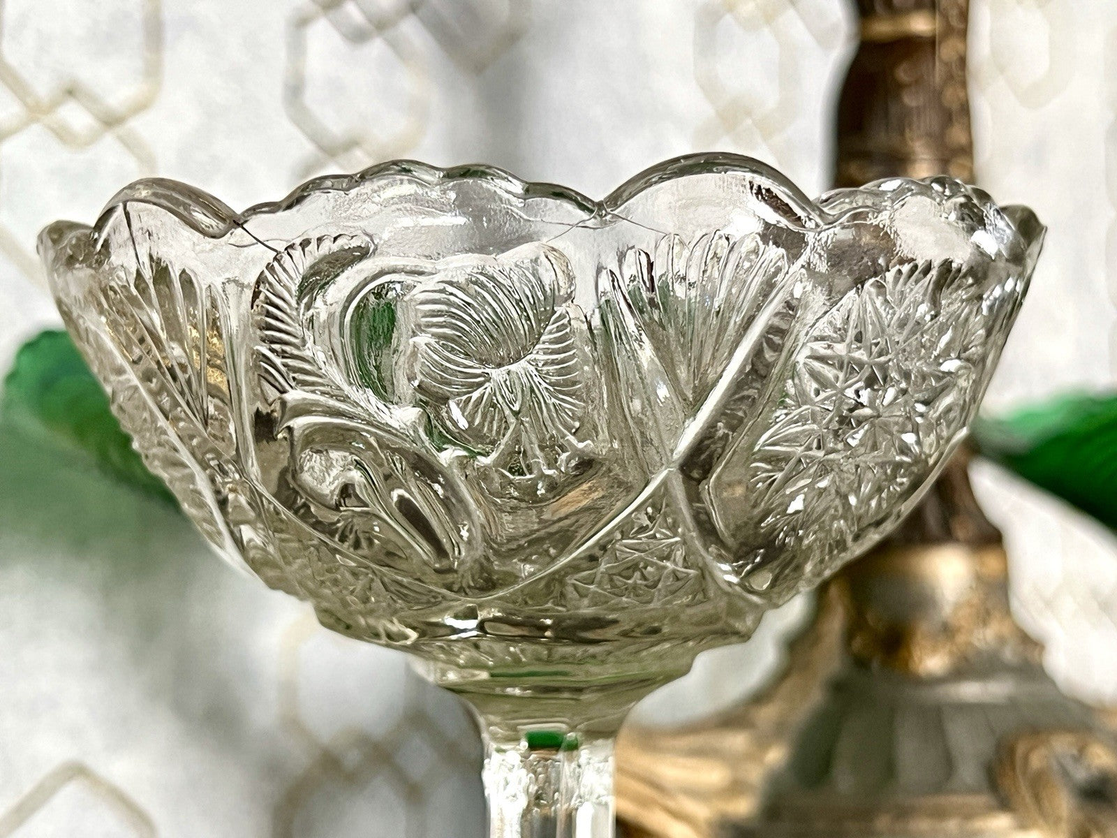 Antik Jugendstil Pressglas Glas Fußschale Schale Zuckerschale