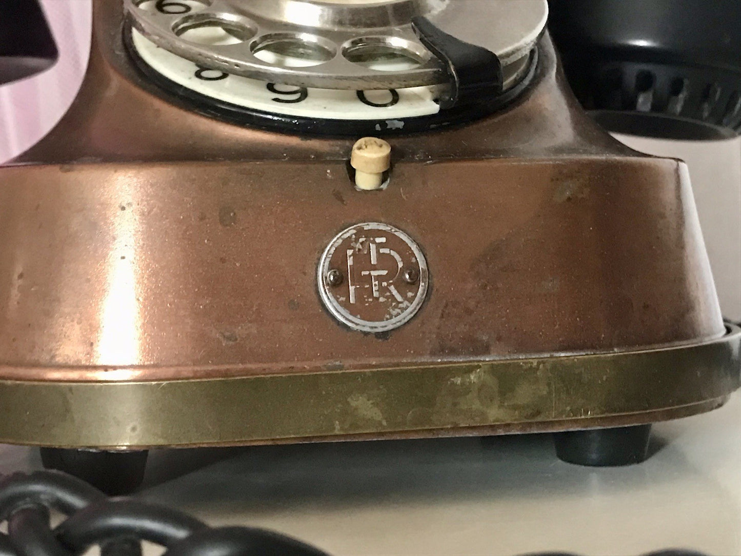 alt 50er beinahe antik FTR Bell Telefon Bakelit Kupfer sehr dekorativ schwer